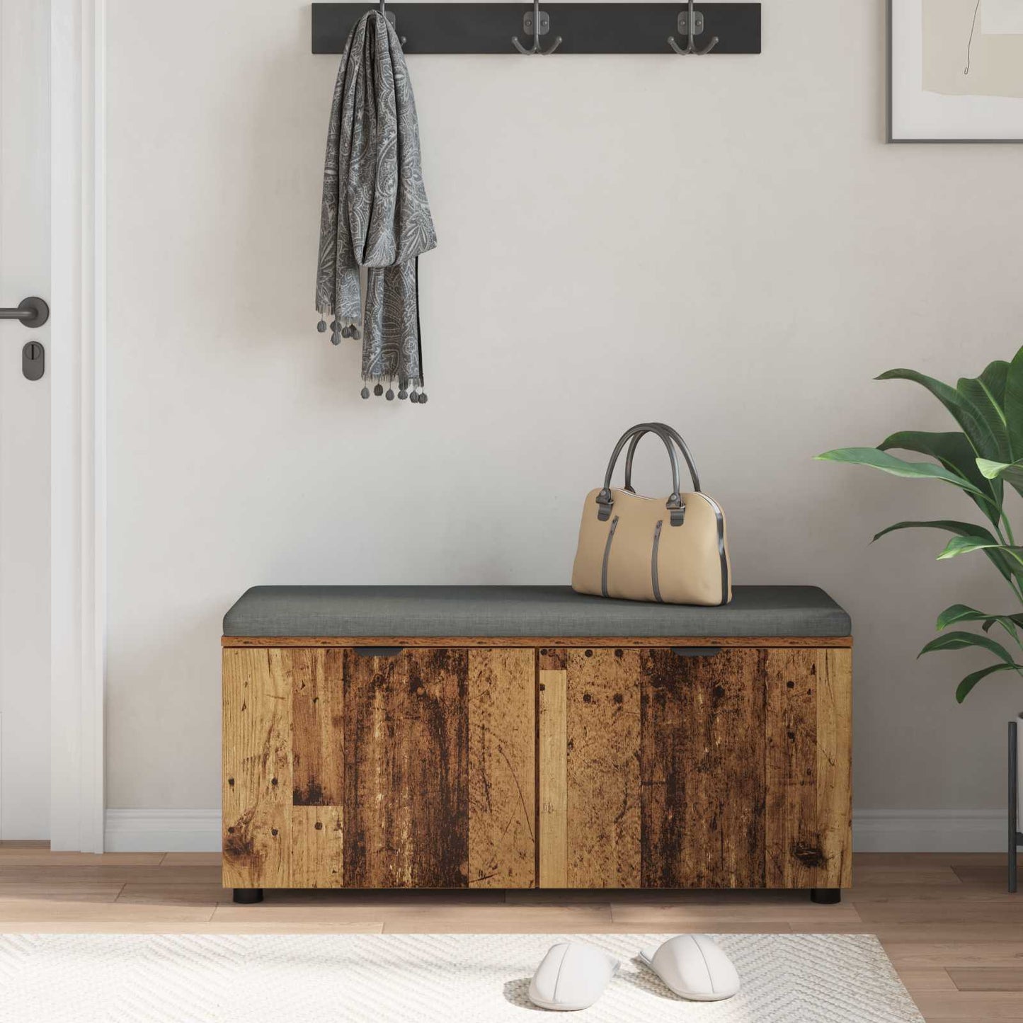 Panca per ingresso con cuscino Legno vecchio 100 x 38 x 46 cm