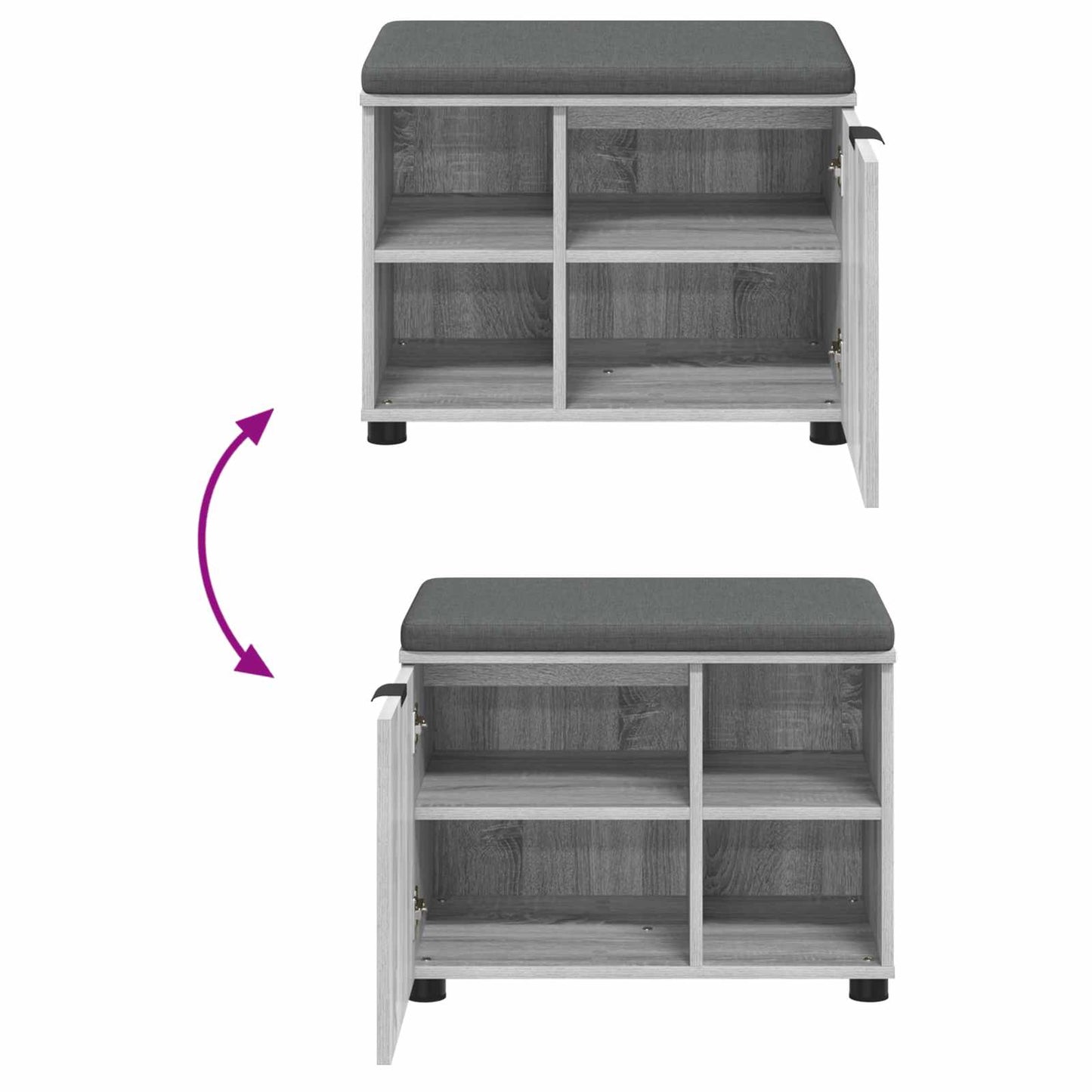 Panca per ingresso con cuscino Grigio Sonoma 60 x 38 x 46 cm