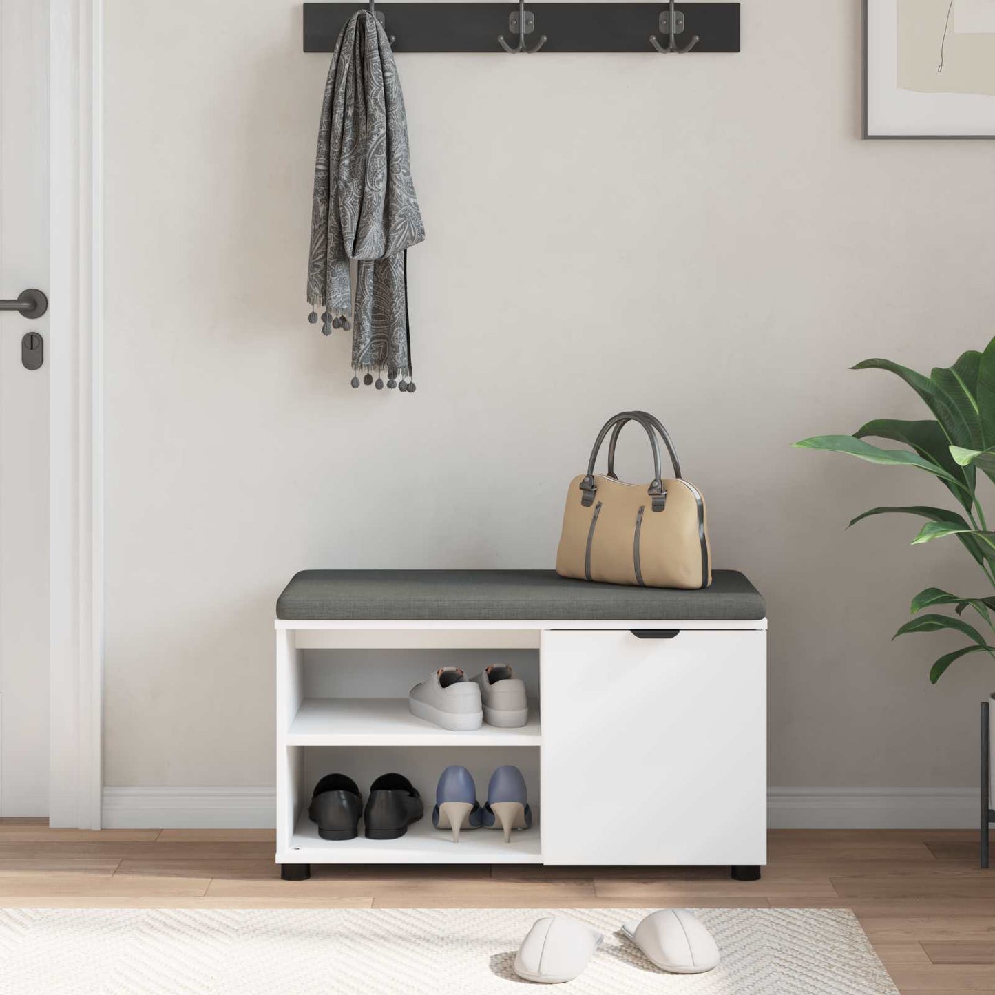 Panca per ingresso con cuscino Bianco 80 x 38 x 46 cm