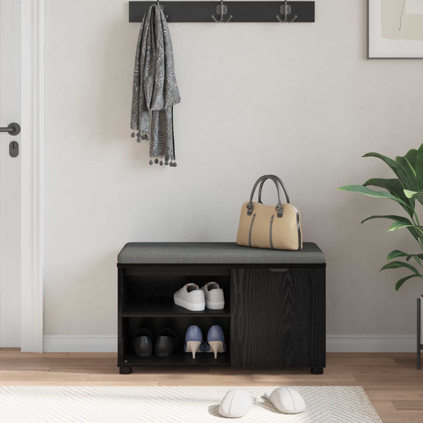 Panca per ingresso con cuscino Rovere Nero 80 x 38 x 46 cm