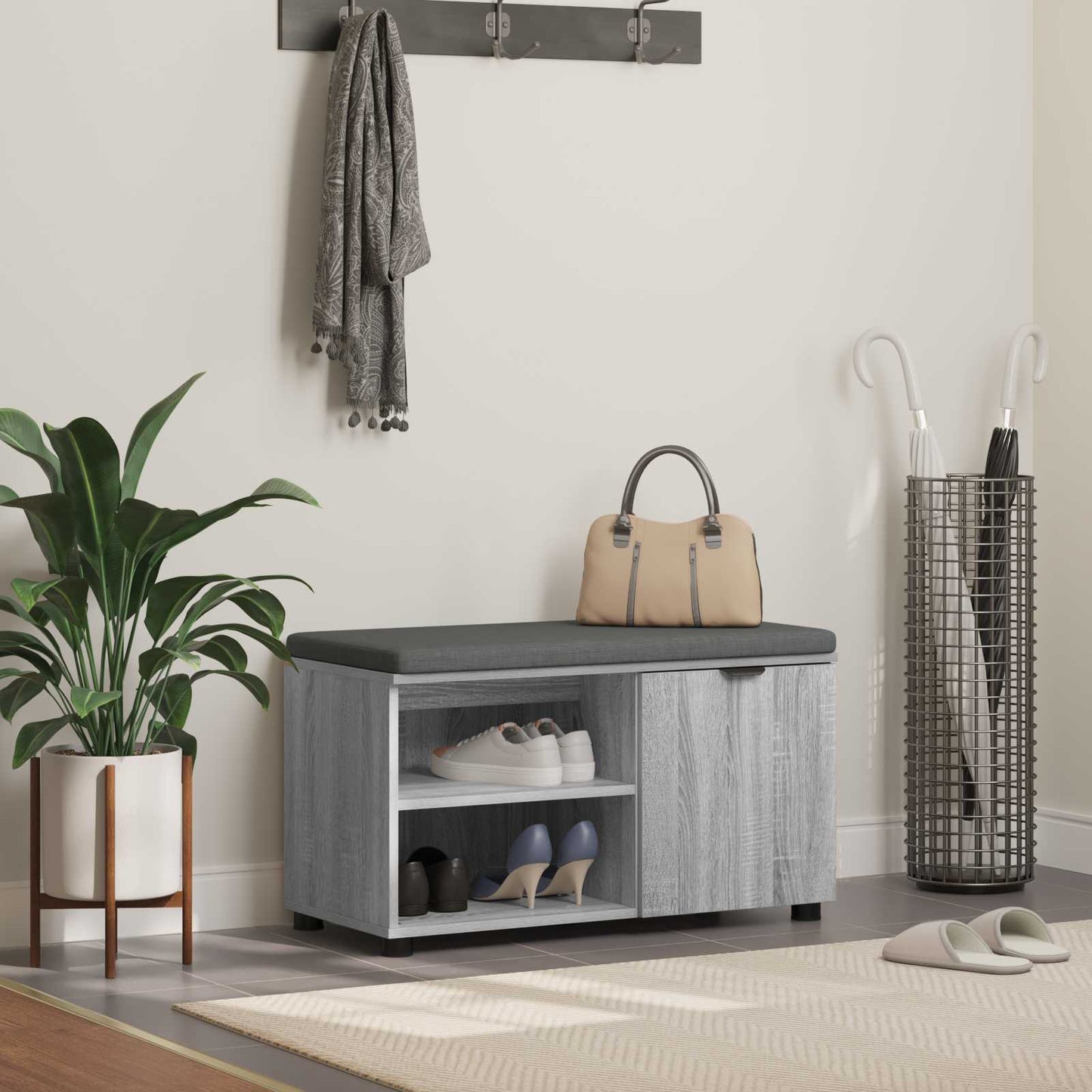 Panca per ingresso con cuscino Grigio Sonoma 80 x 38 x 46 cm