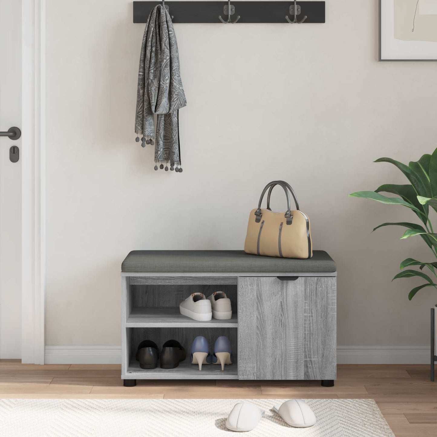 Panca per ingresso con cuscino Grigio Sonoma 80 x 38 x 46 cm