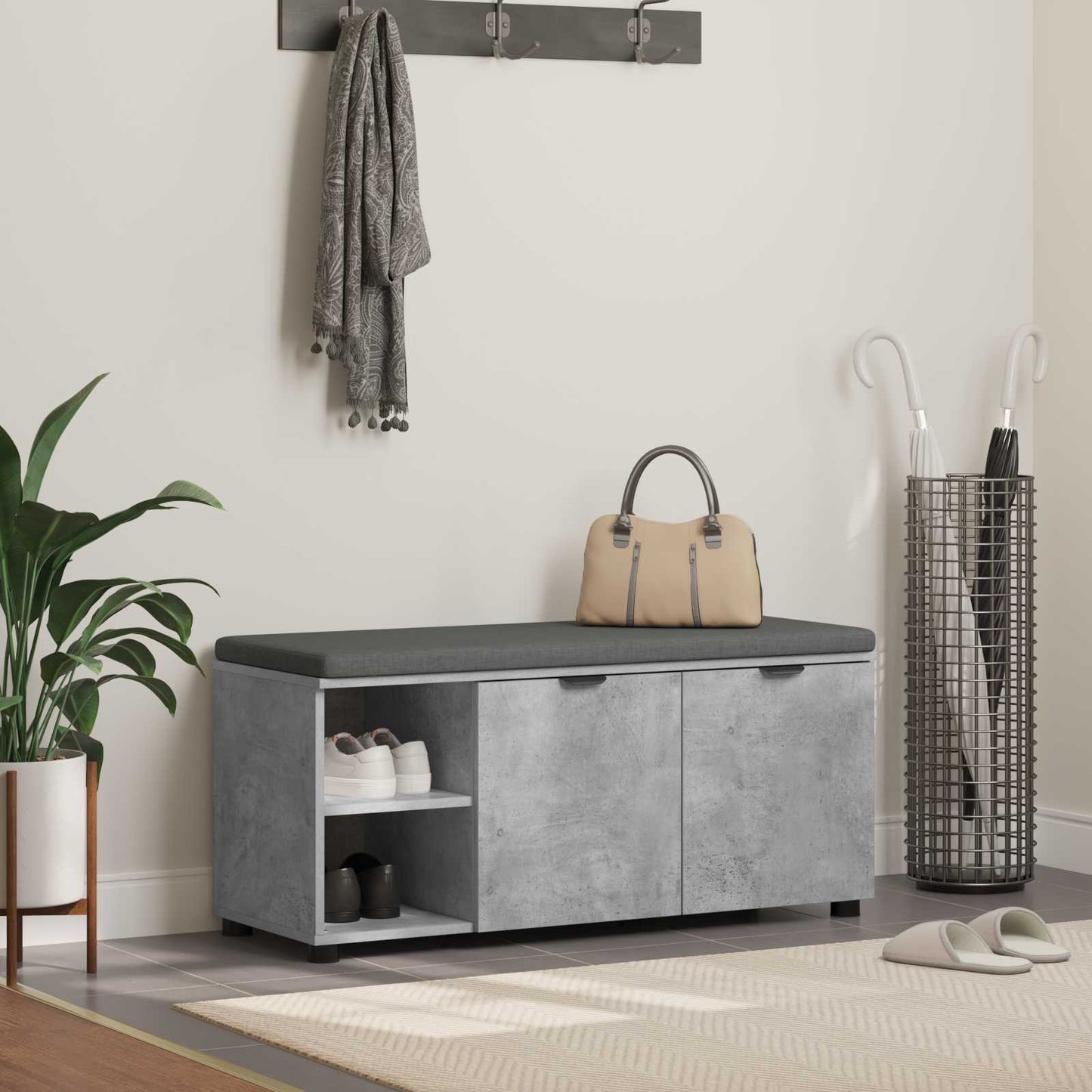 Panca per ingresso con cuscino Grigio cemento 100 x 38 x 46 cm