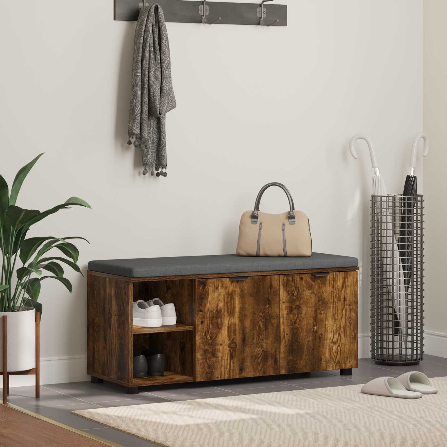 Panca per ingresso con cuscino Rovere fumé 100 x 38 x 46 cm