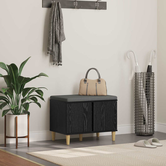 Panca per ingresso con cuscino Rovere Nero 60 x 38 x 46 cm