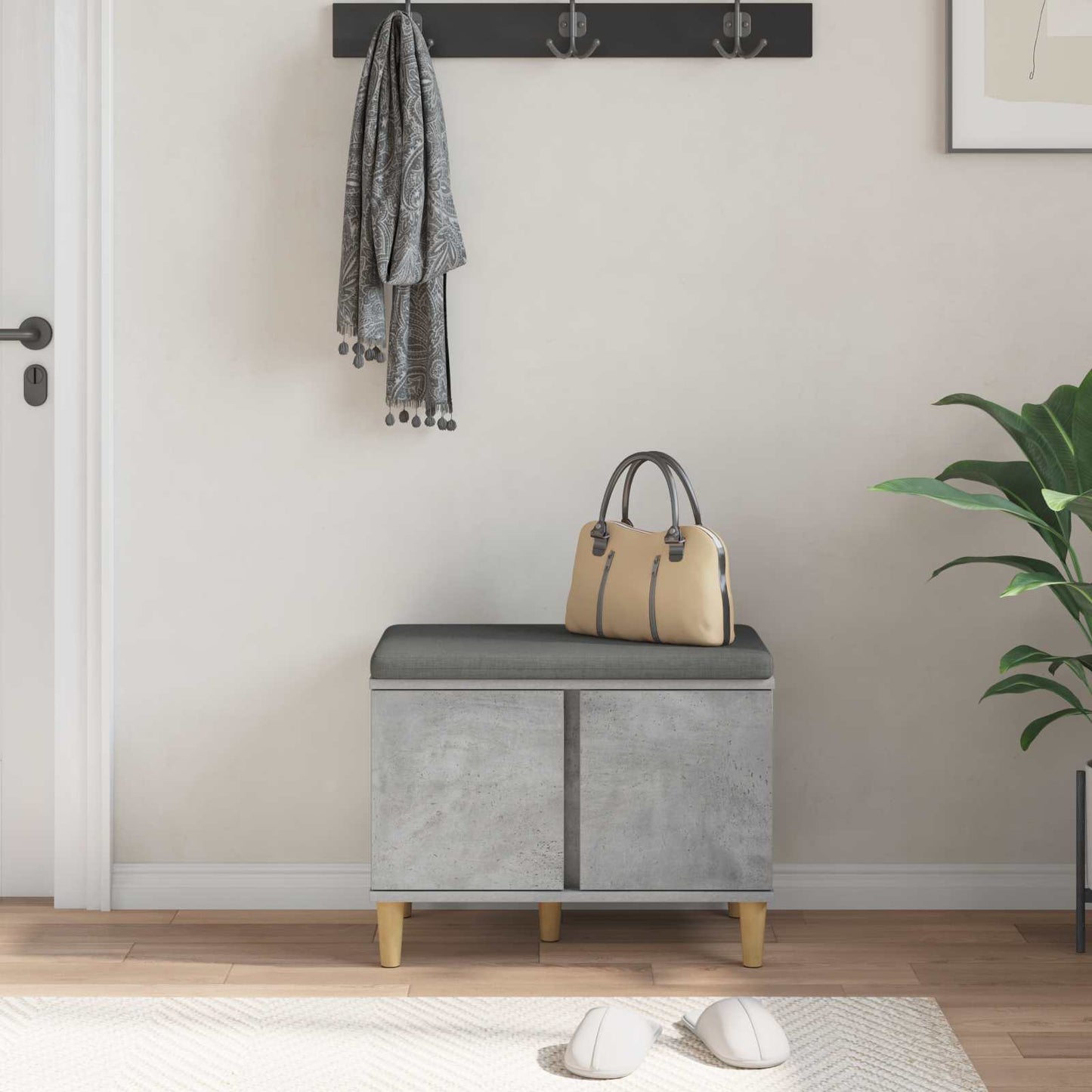 Panca per ingresso con cuscino Grigio cemento 60 x 38 x 46 cm