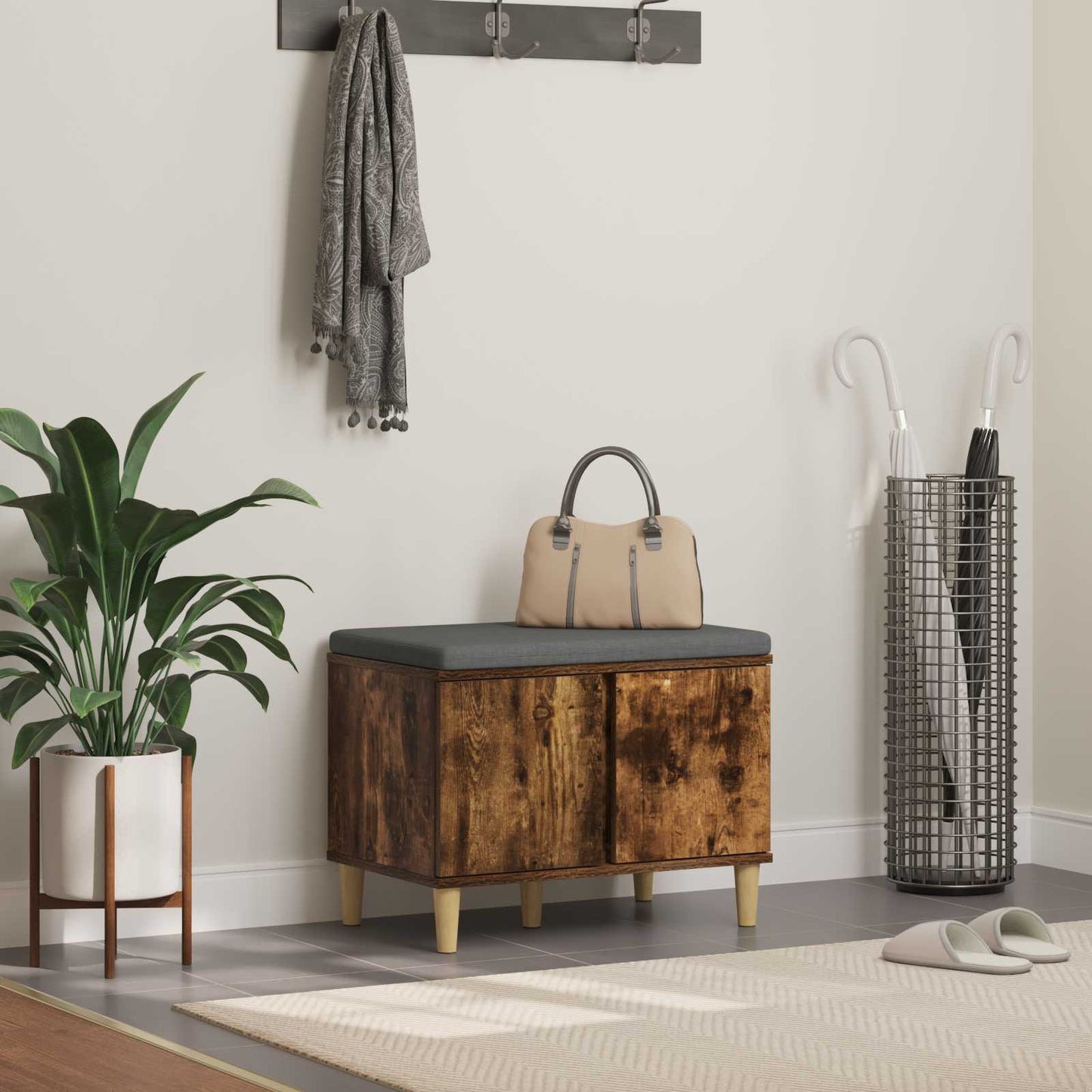 Panca per ingresso con cuscino Rovere fumé 60 x 38 x 46 cm