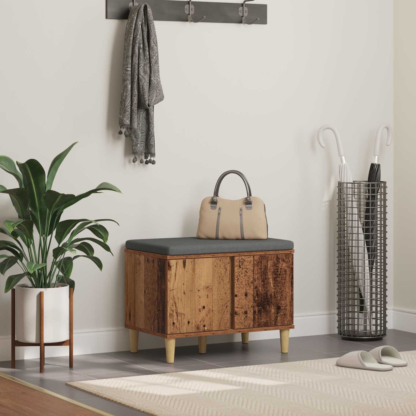 Panca per ingresso con cuscino Legno vecchio 60 x 38 x 46 cm