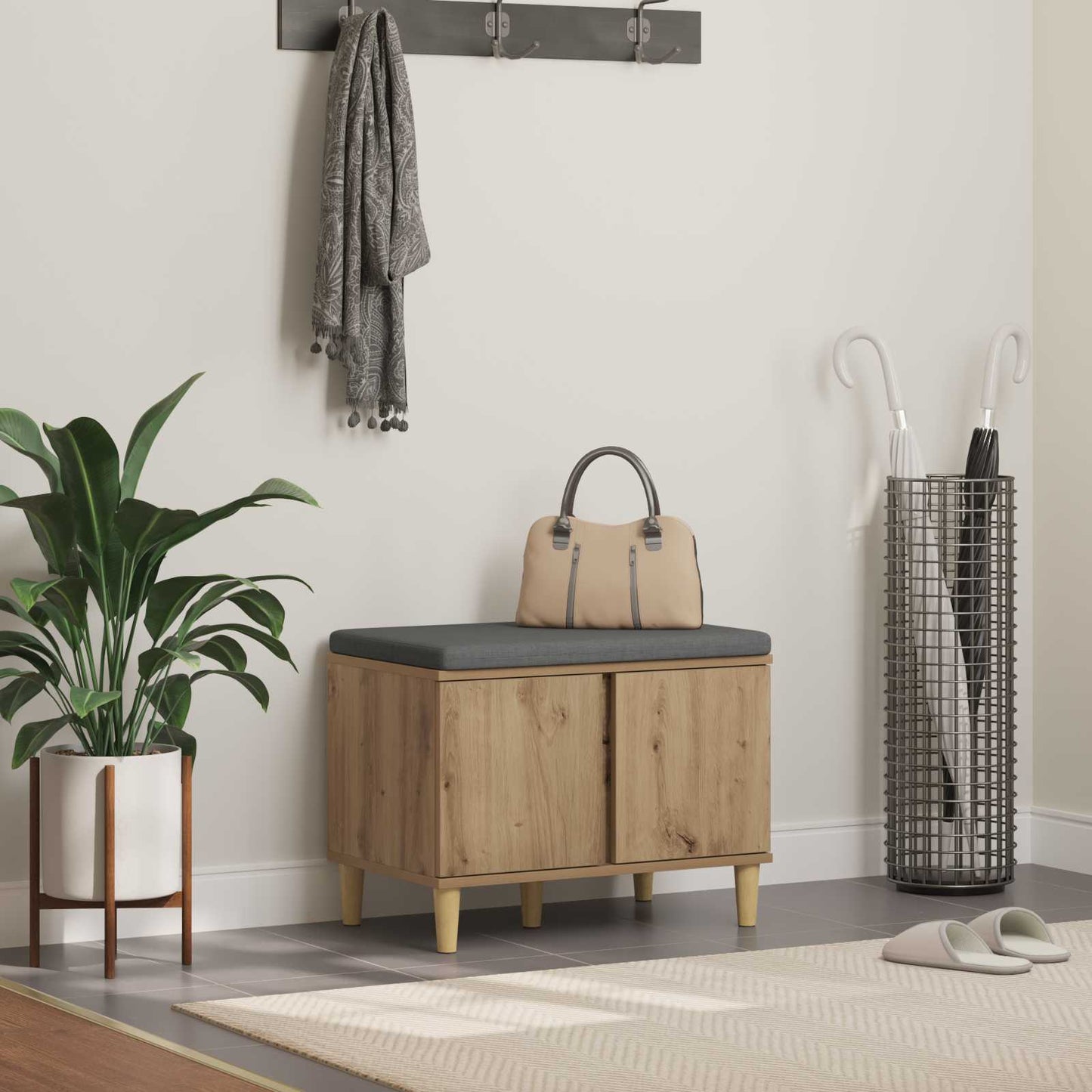 Panca per ingresso con porta Rovere artigianale 60 x 38 x 46 cm