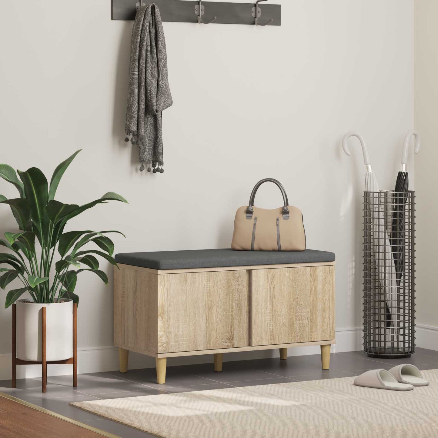 Panca per ingresso con cuscino Rovere Sonoma 60 x 38 x 46 cm