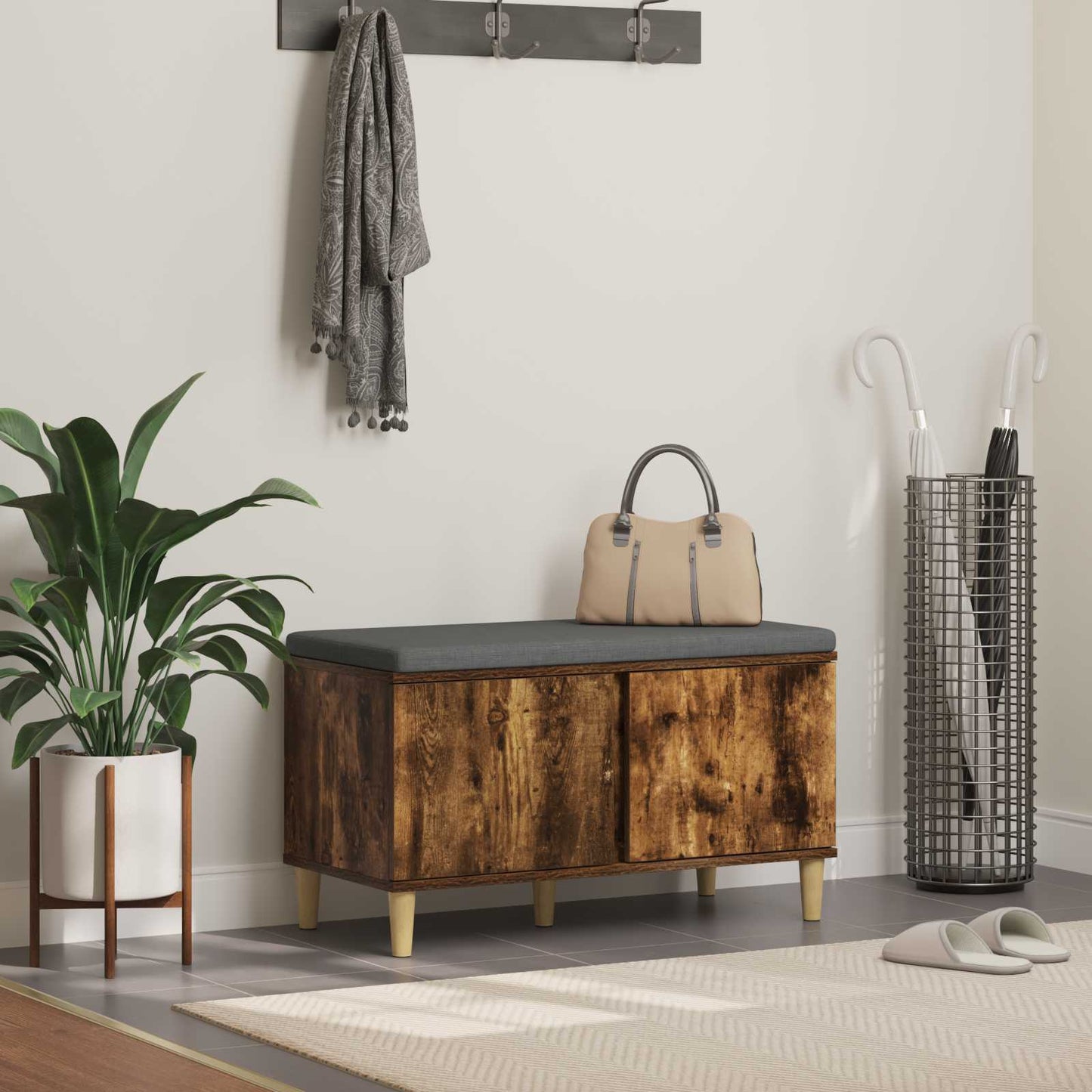 Panca per ingresso con cuscino Rovere fumé 60 x 38 x 46 cm