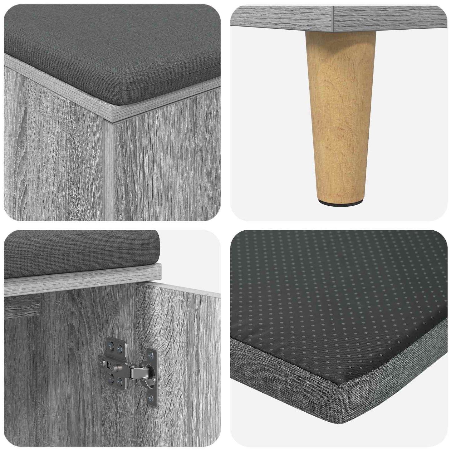 Panca per ingresso con cuscino Grigio Sonoma 60 x 38 x 46 cm