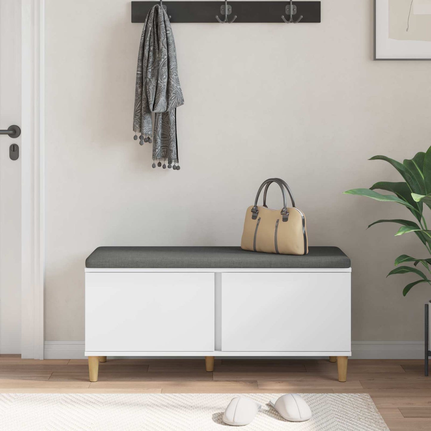 Panca per ingresso con cuscino con porta Bianco 60 x 38 x 46 cm