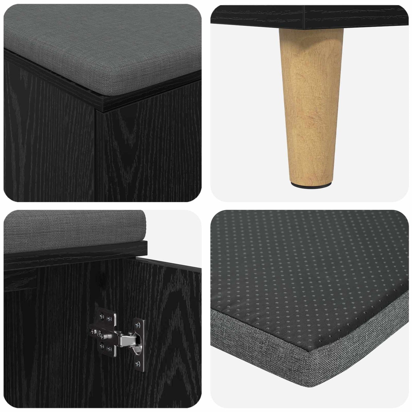 Panca per ingresso con cuscino Rovere Nero 60 x 38 x 46 cm