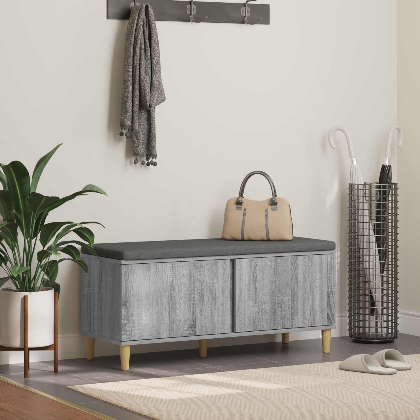 Panca per ingresso con cuscino Sonoma grigia 100 x 38 x 46 cm | homemem39