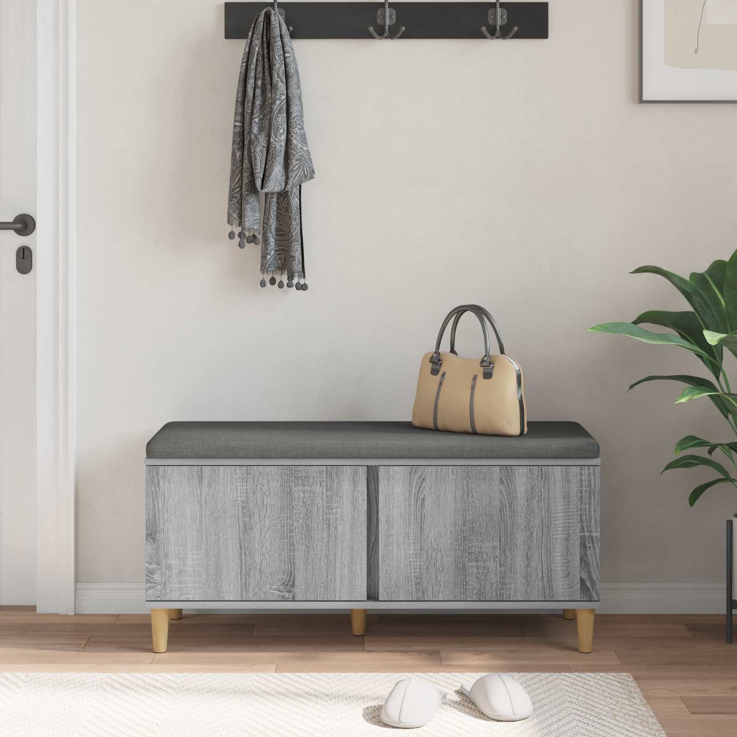 Panca per ingresso con cuscino Sonoma grigia 100 x 38 x 46 cm | homemem39