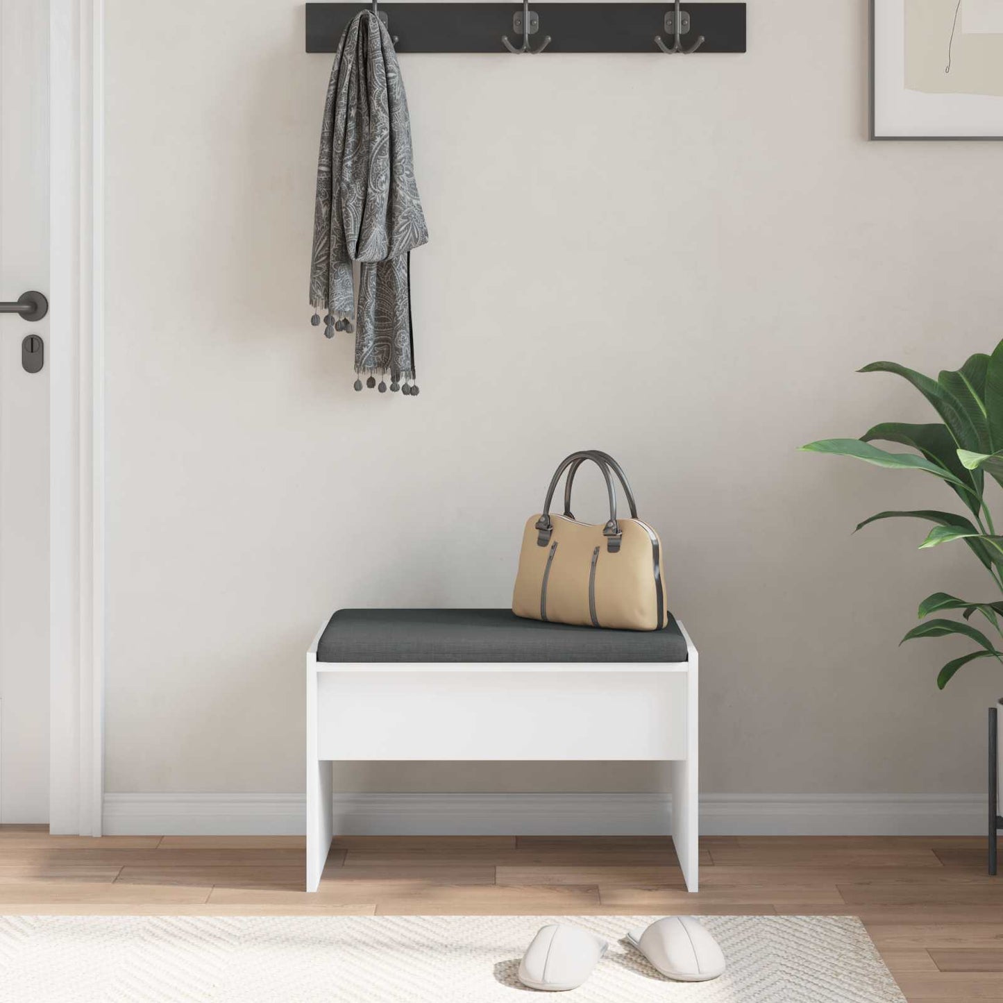 Panca per ingresso con cuscino Bianco 63 x 38 x 40 cm | homemem39