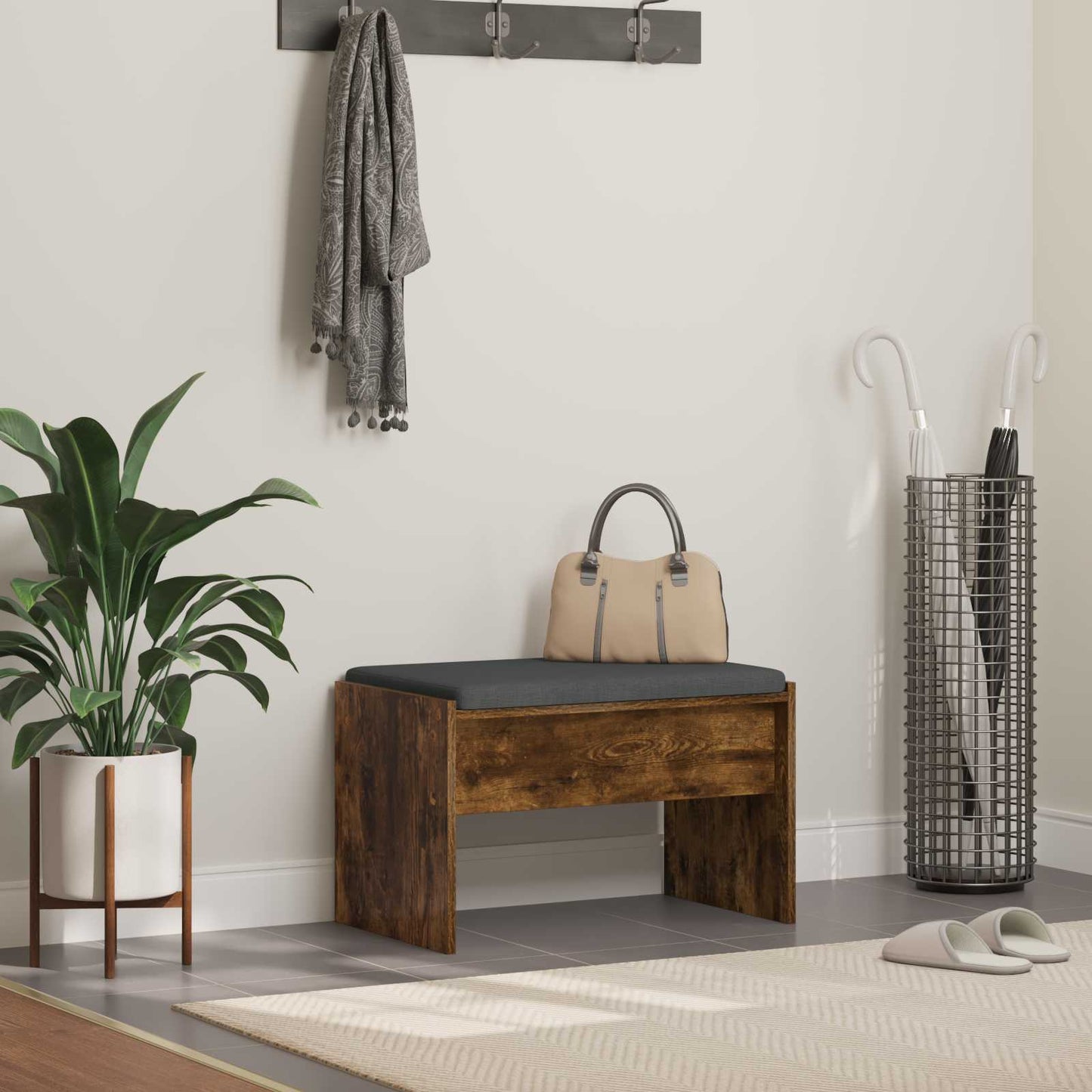 Panca per ingresso con cuscino Rovere fumé 63 x 38 x 40 cm | homemem39
