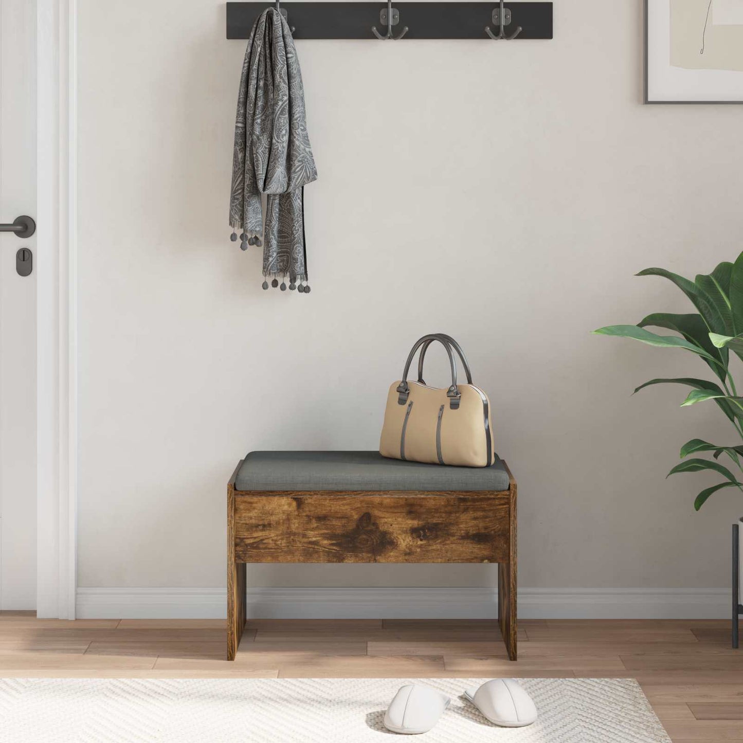 Panca per ingresso con cuscino Rovere fumé 63 x 38 x 40 cm | homemem39