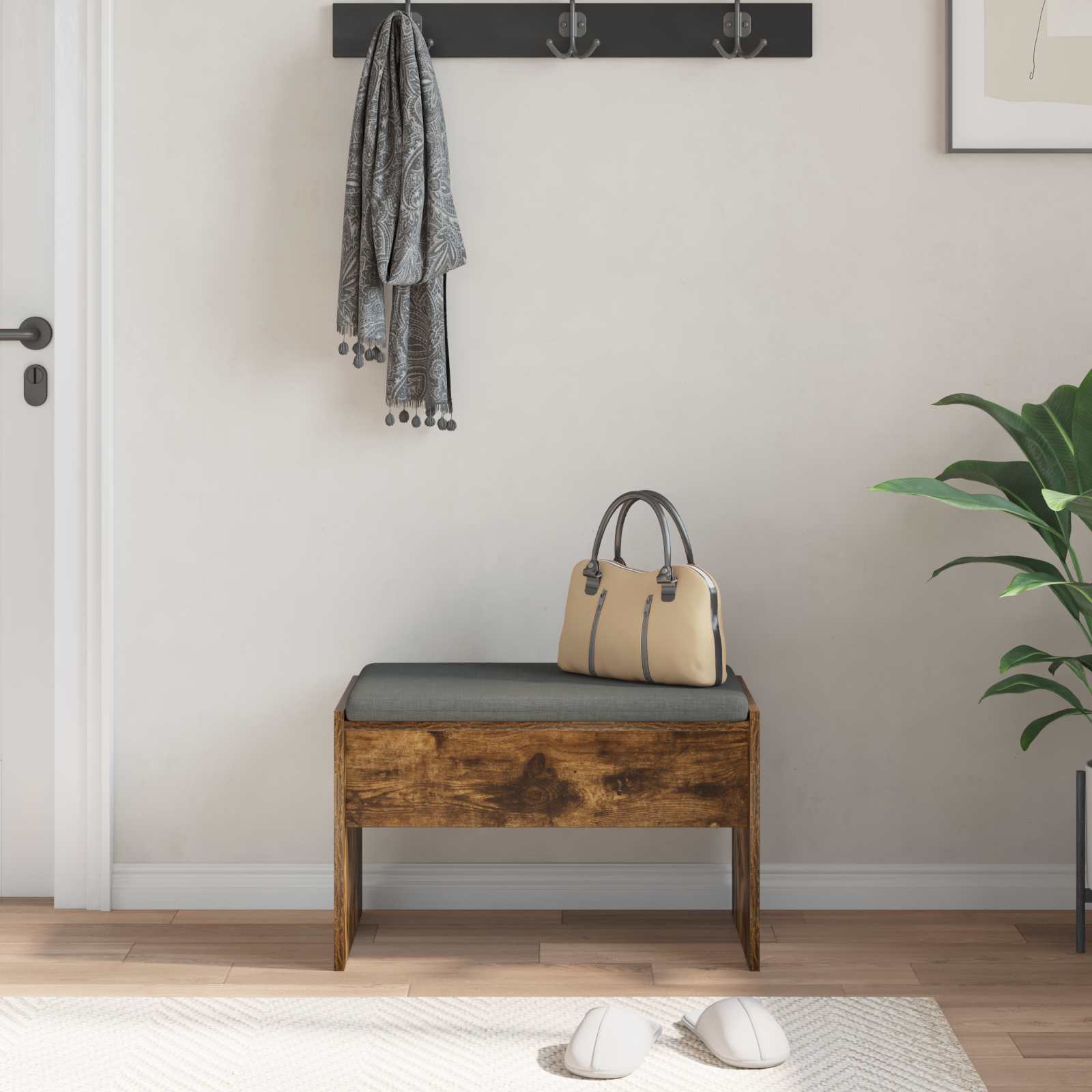 Panca per ingresso con cuscino Rovere fumé 63 x 38 x 40 cm | homemem39