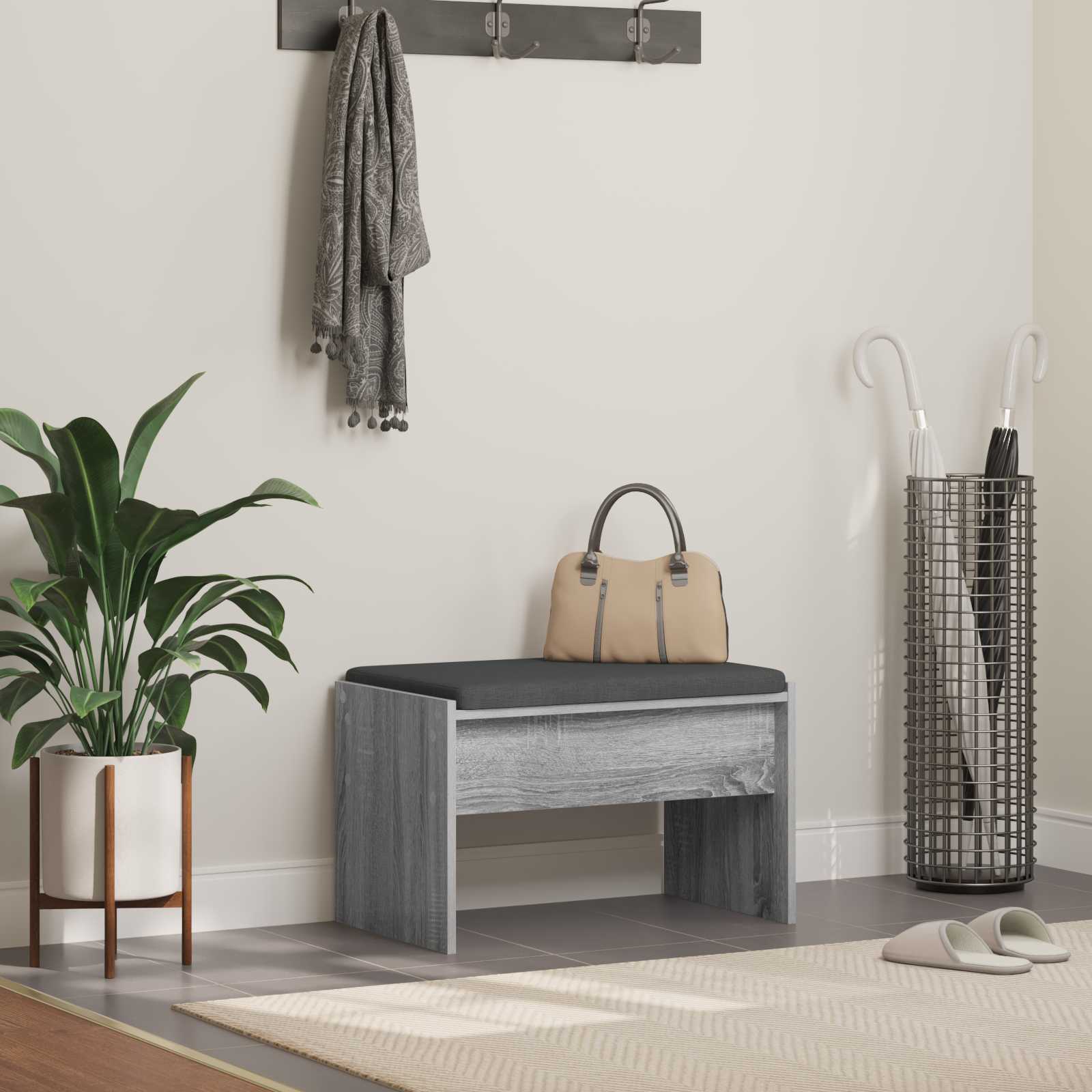 Panca per ingresso con cuscino Grigio Sonoma 63 x 38 x 40 cm | homemem39