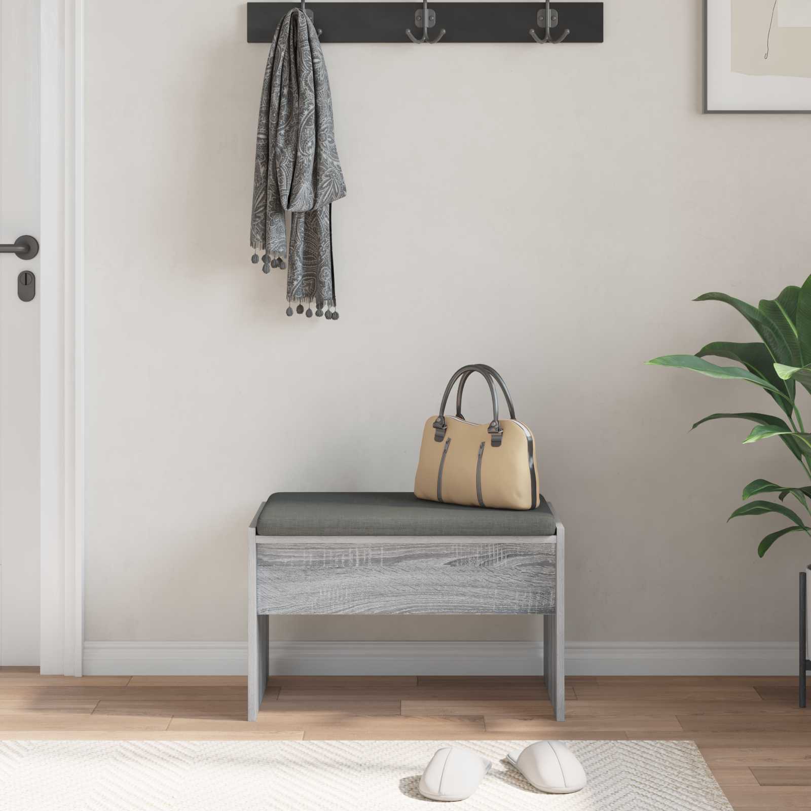 Panca per ingresso con cuscino Grigio Sonoma 63 x 38 x 40 cm | homemem39