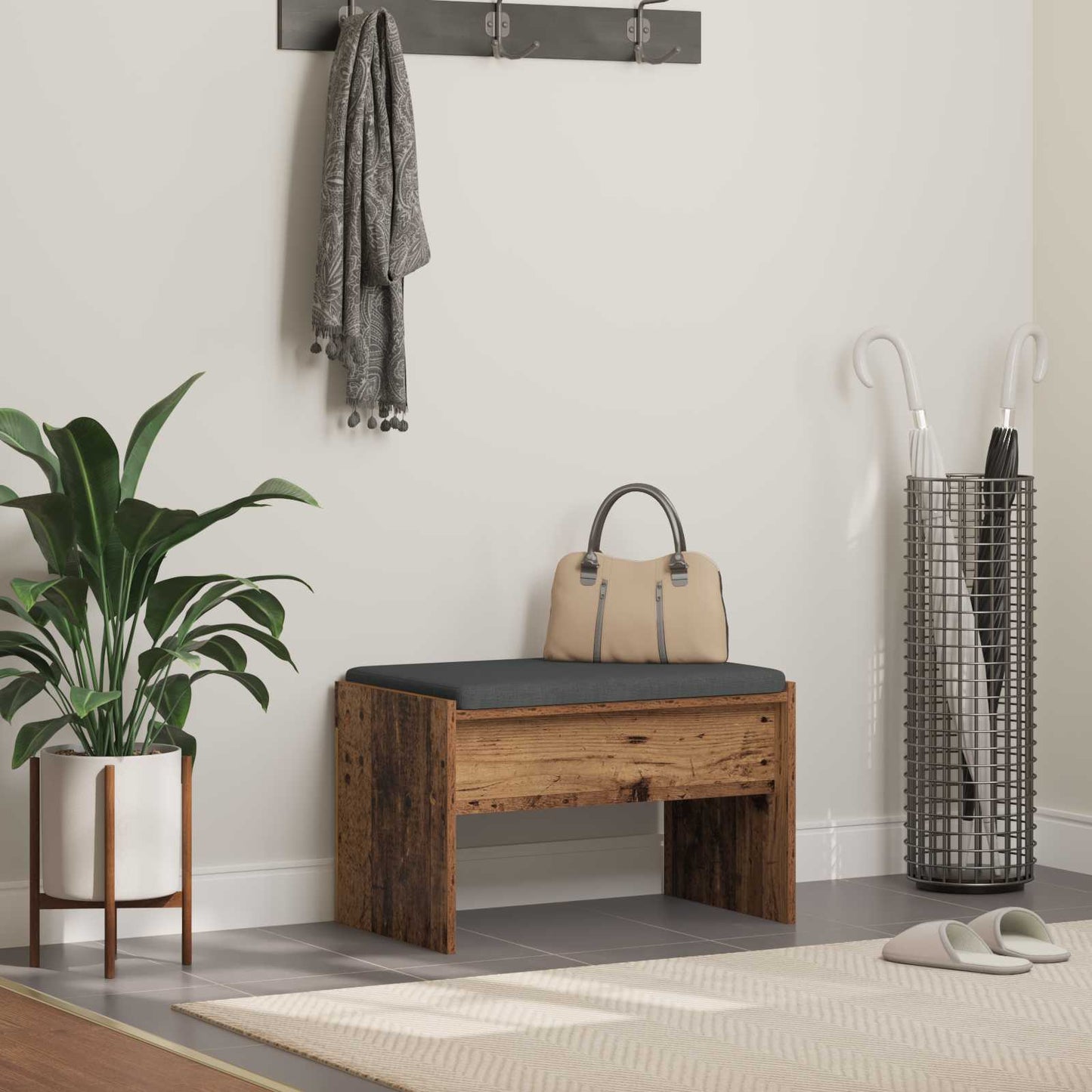 Panca per ingresso con cuscino Legno vecchio 63 x 38 x 40 cm | homemem39