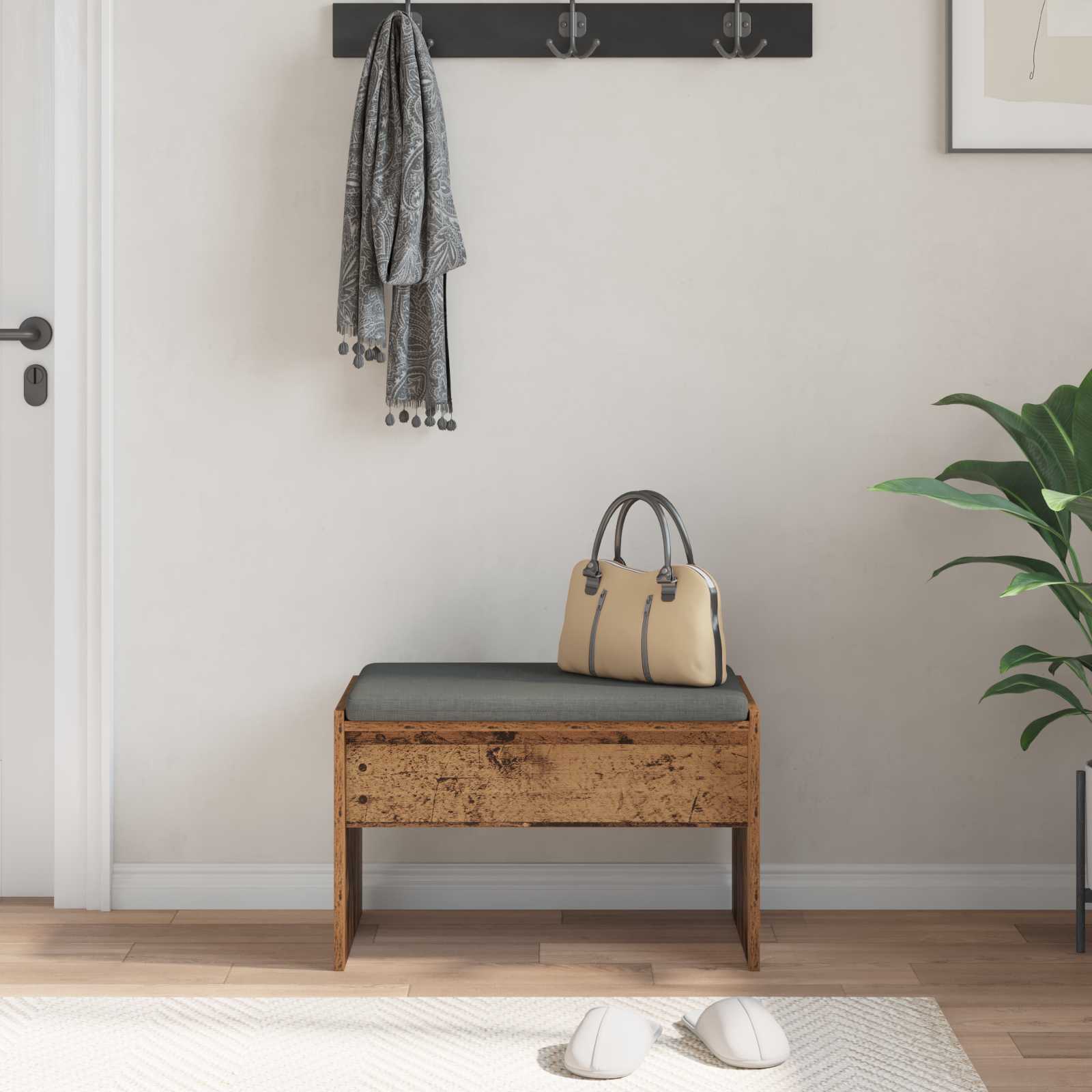 Panca per ingresso con cuscino Legno vecchio 63 x 38 x 40 cm | homemem39