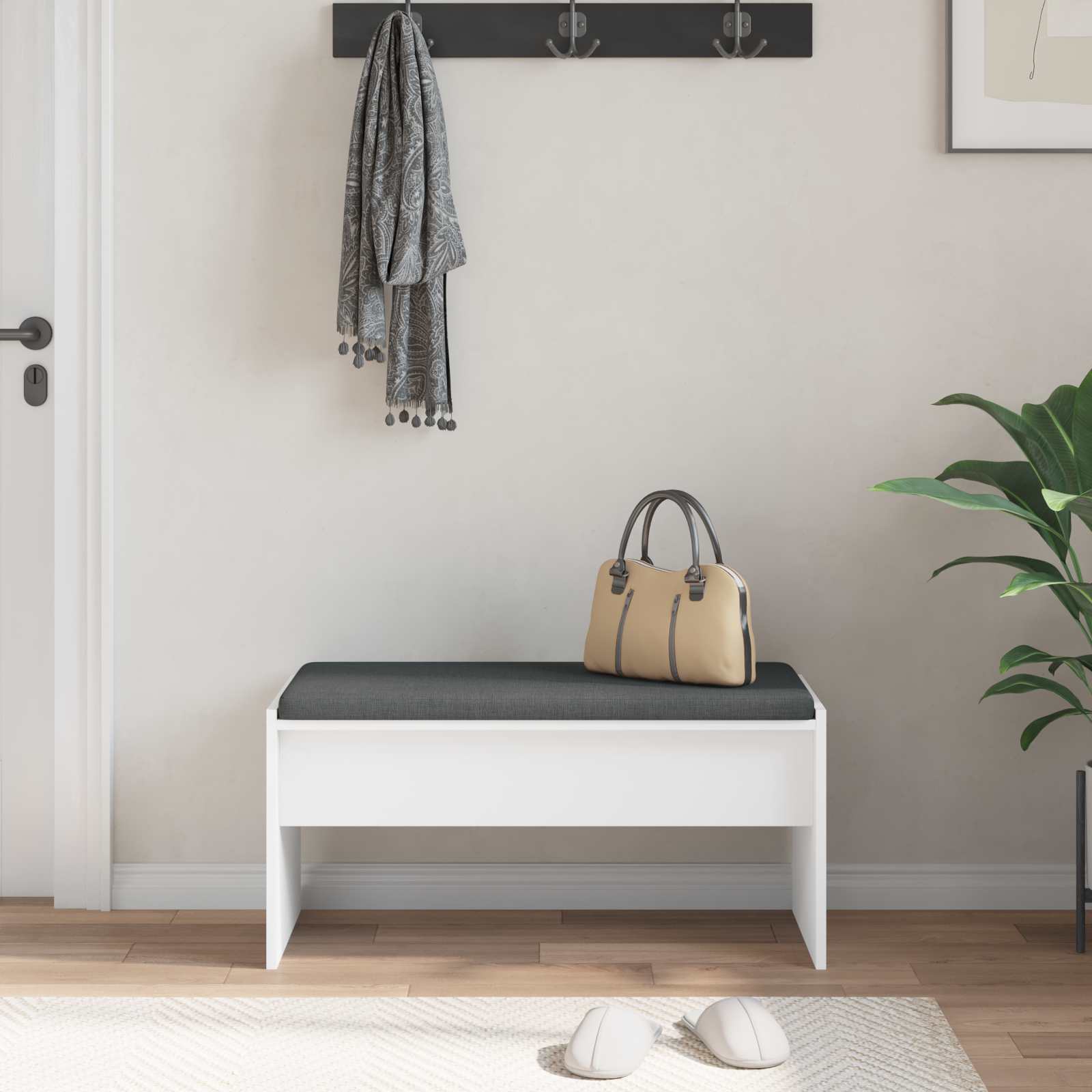 Panca per ingresso con cuscino Bianco 80 x 38 x 46 cm | homemem39