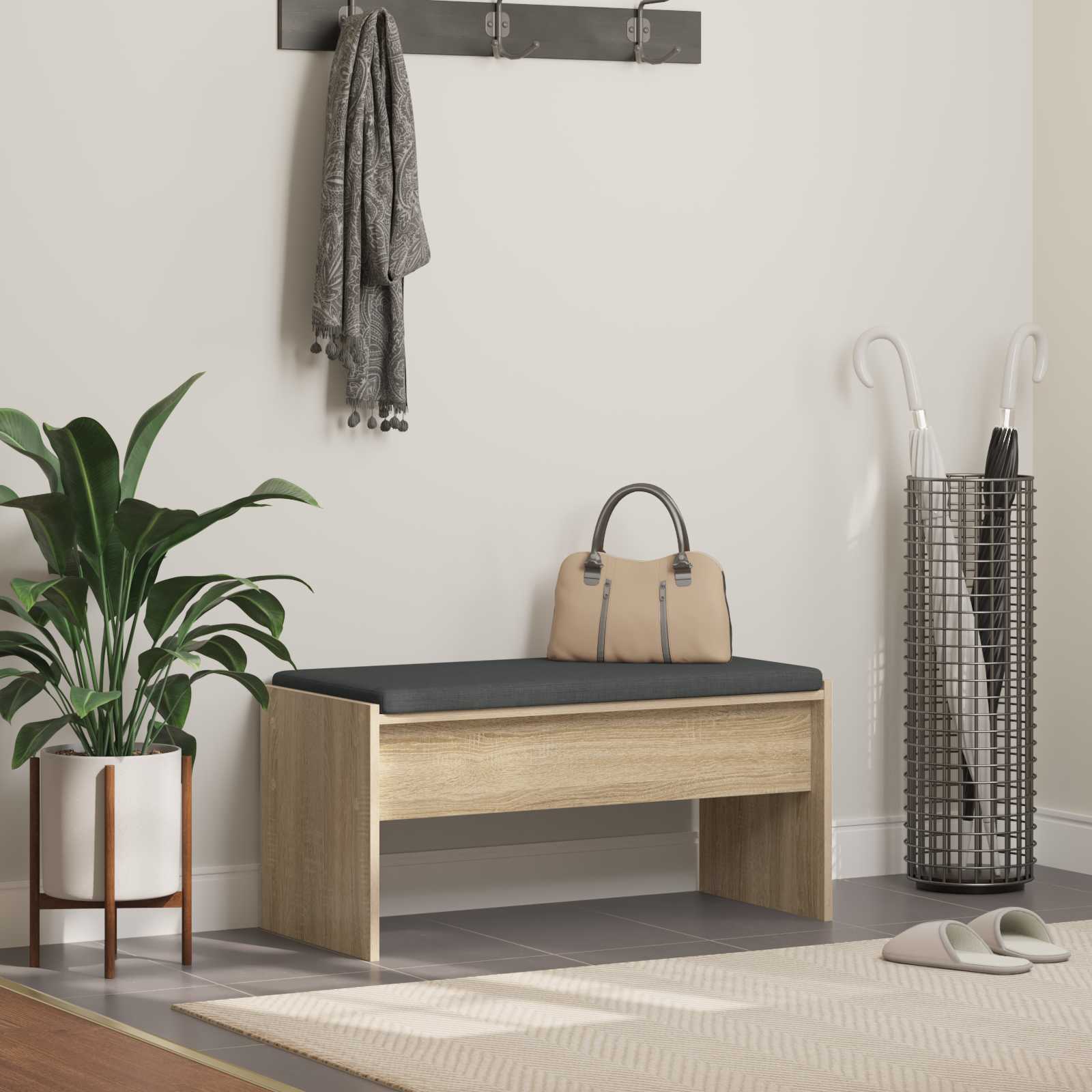 Panca per ingresso con cuscino Rovere Sonoma 83 x 38 x 40 cm | homemem39