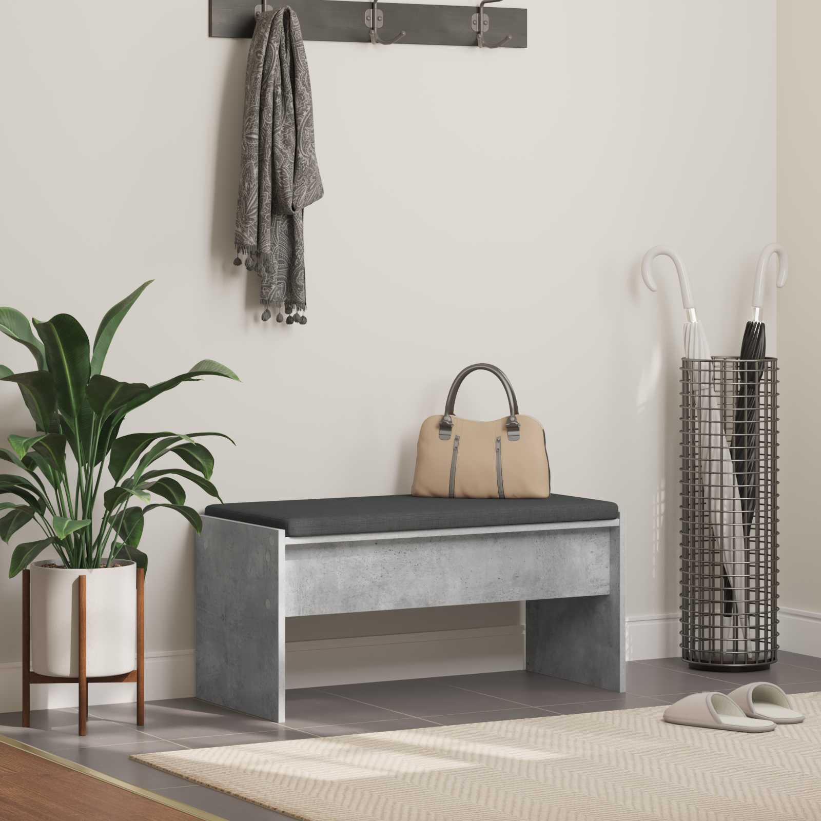 Panca per ingresso con cuscino Grigio cemento 83 x 38 x 40 cm | homemem39