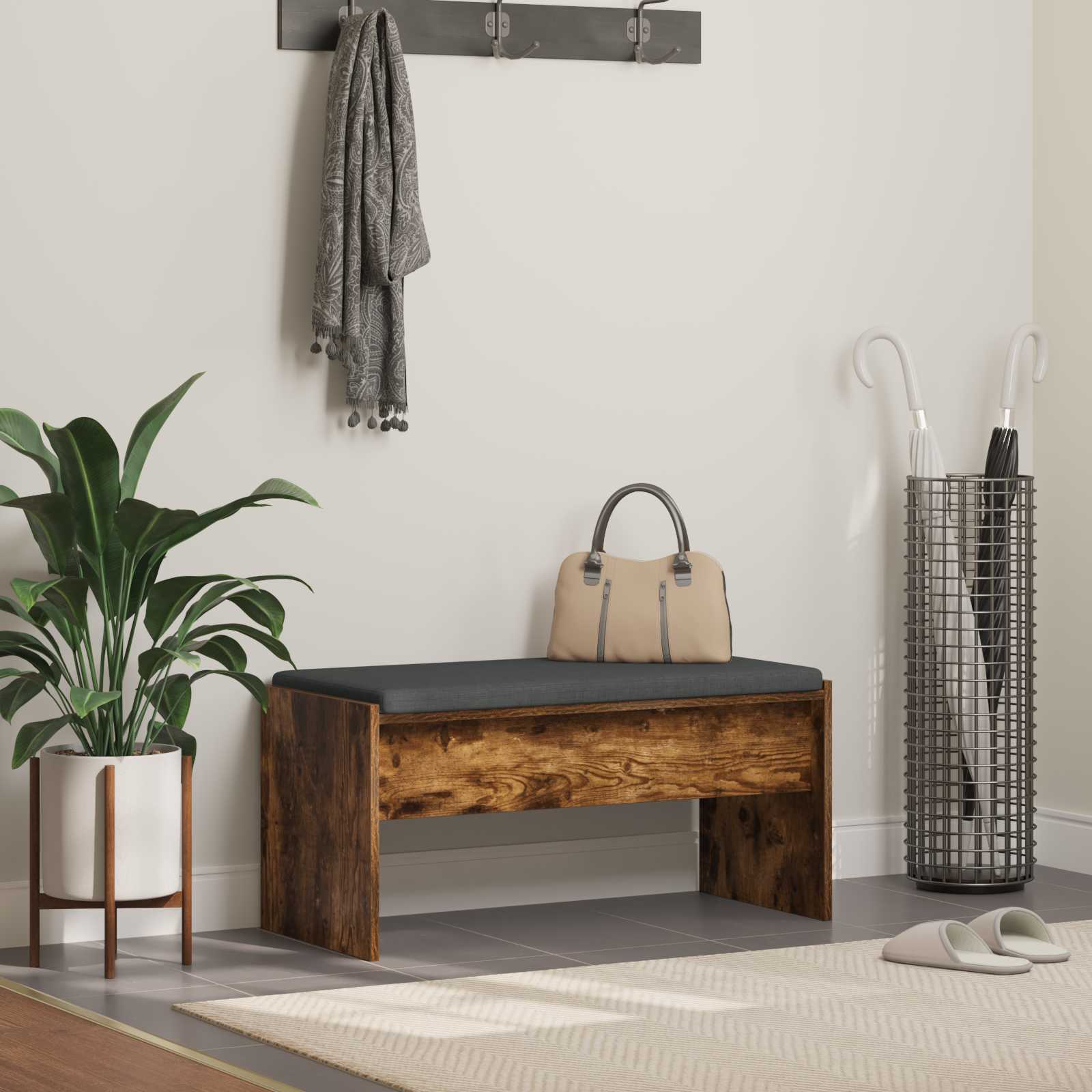 Panca per ingresso con cuscino Rovere fumé 83 x 38 x 40 cm | homemem39