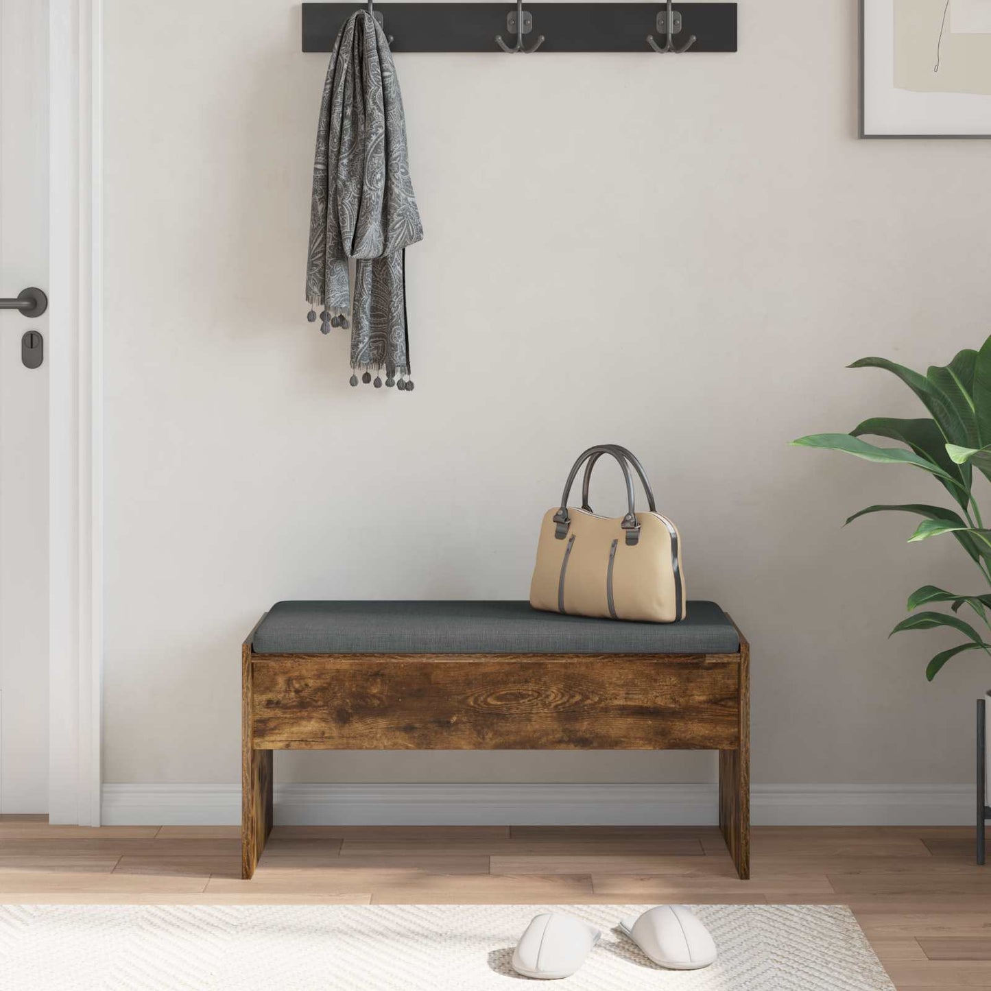 Panca per ingresso con cuscino Rovere fumé 83 x 38 x 40 cm | homemem39