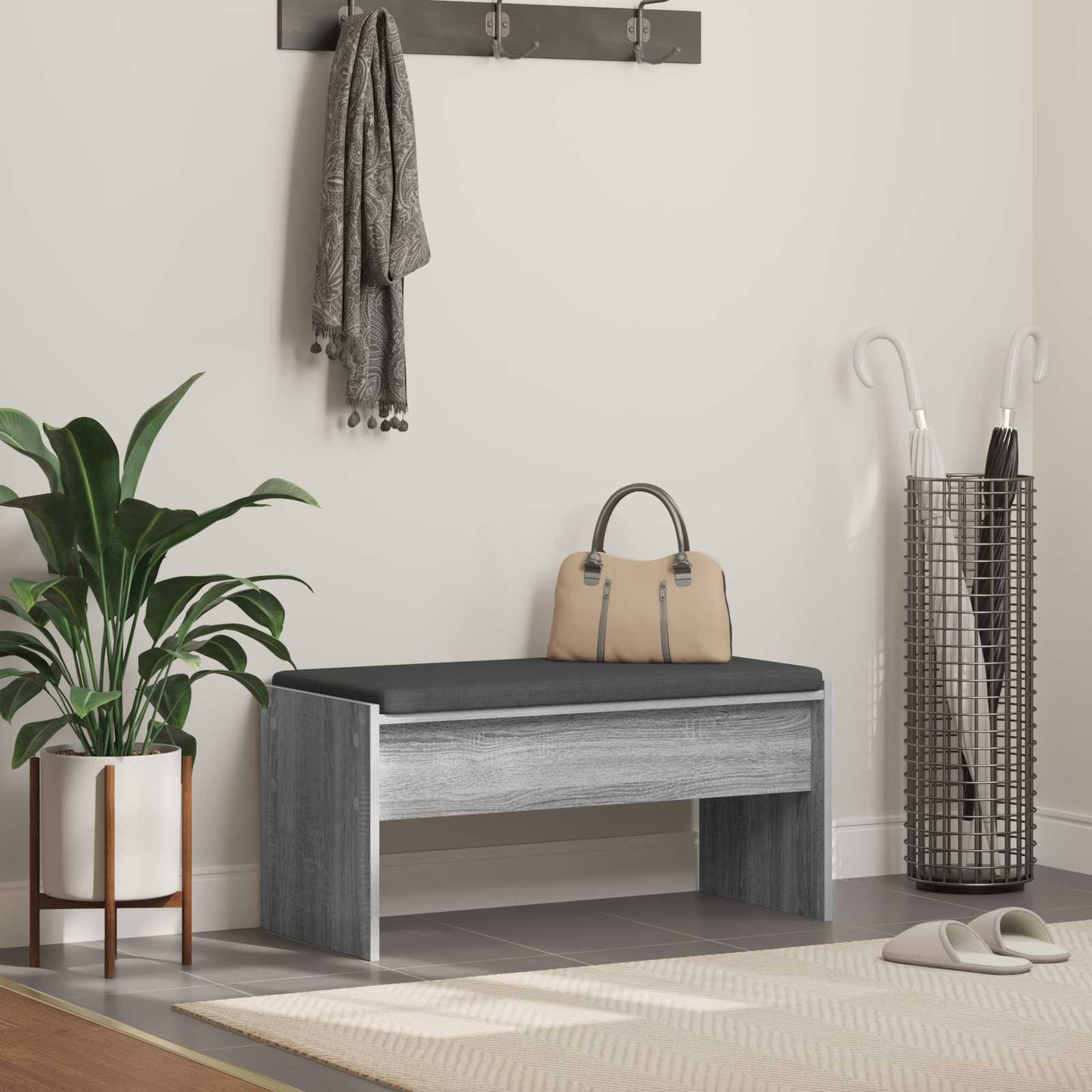 Panca per ingresso con cuscino Grigio Sonoma 83 x 38 x 40 cm | homemem39