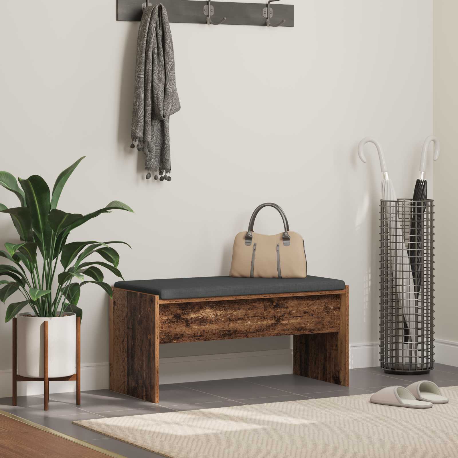 Panca per ingresso con cuscino Legno vecchio 83 x 38 x 40 cm | homemem39
