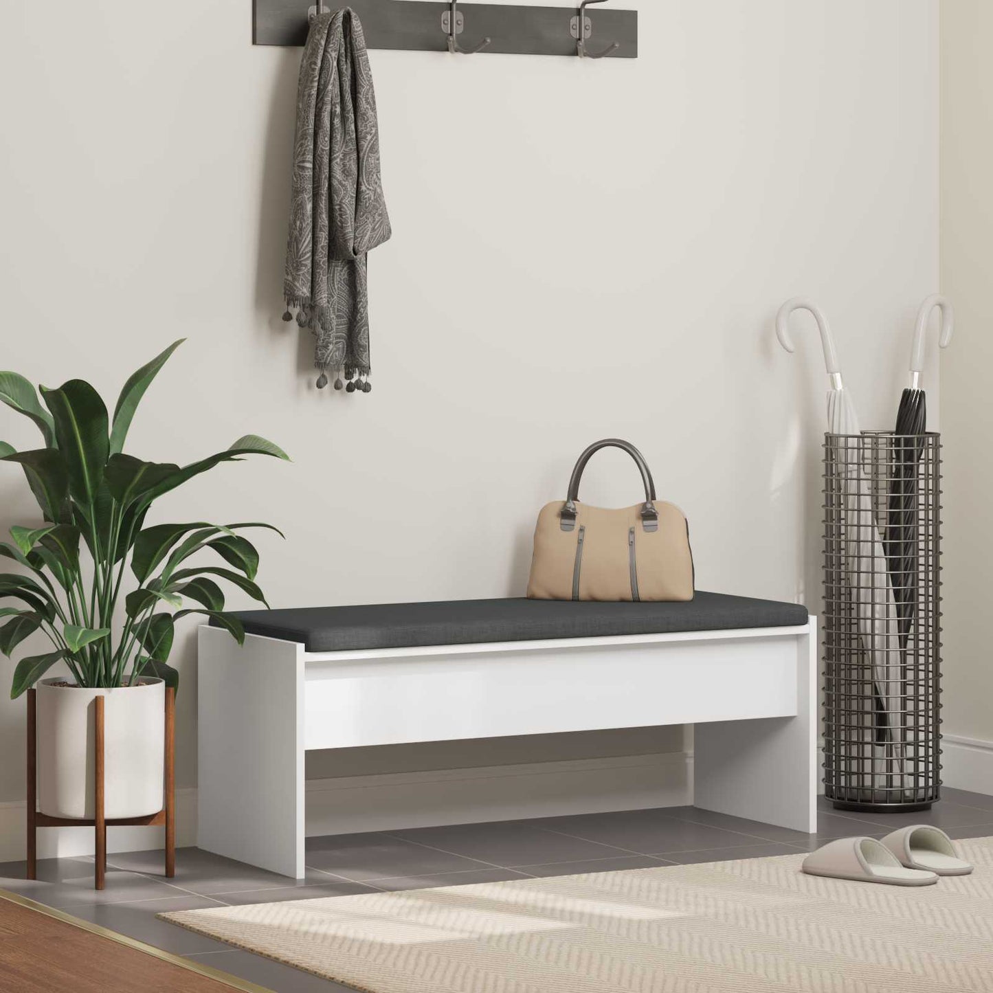 Panca per ingresso con cuscino Bianco 103 x 38 x 40 cm | homemem39