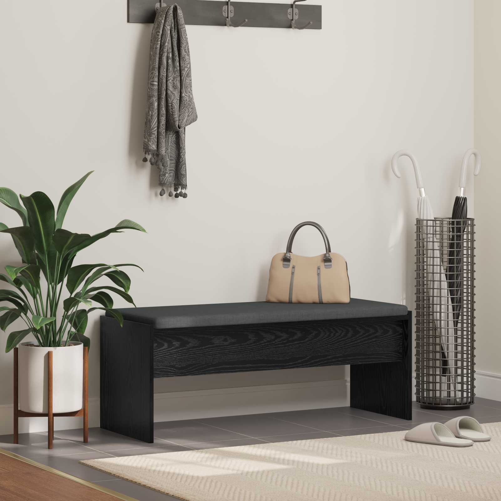 Panca per ingresso con cuscino Rovere Nero 103 x 38 x 40 cm | homemem39