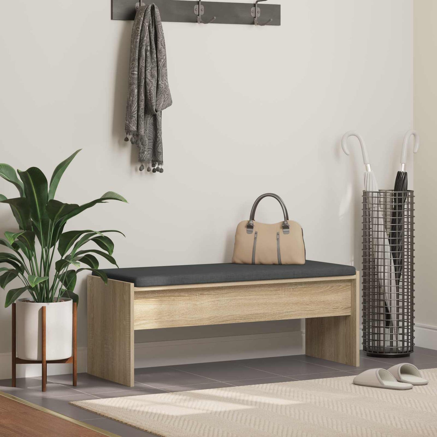 Panca per ingresso con cuscino Rovere Sonoma 103 x 38 x 40 cm | homemem39