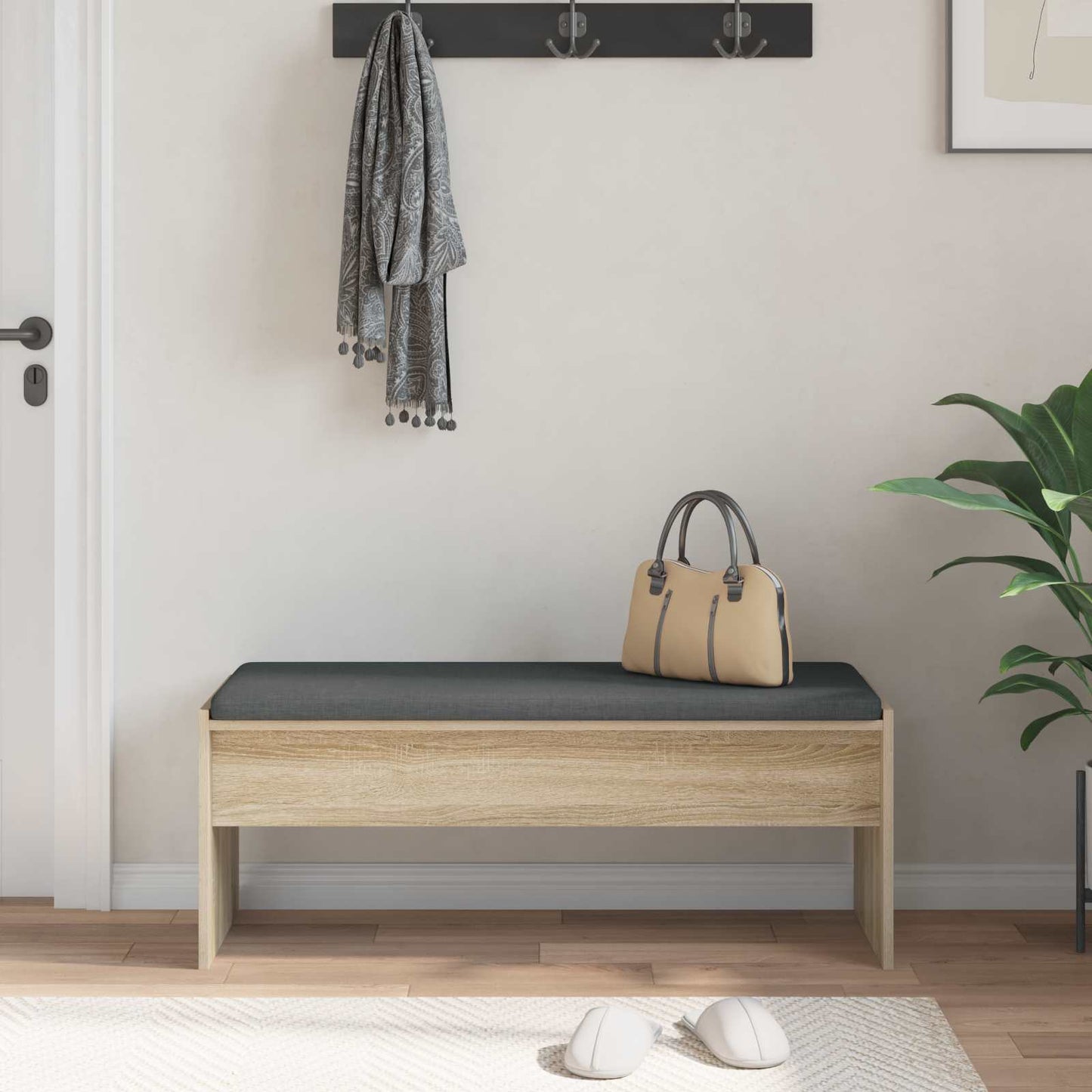 Panca per ingresso con cuscino Rovere Sonoma 103 x 38 x 40 cm | homemem39
