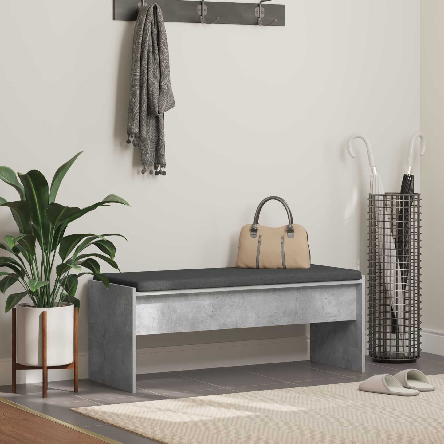 Panca per ingresso con cuscino Grigio cemento 103 x 38 x 40 cm | homemem39