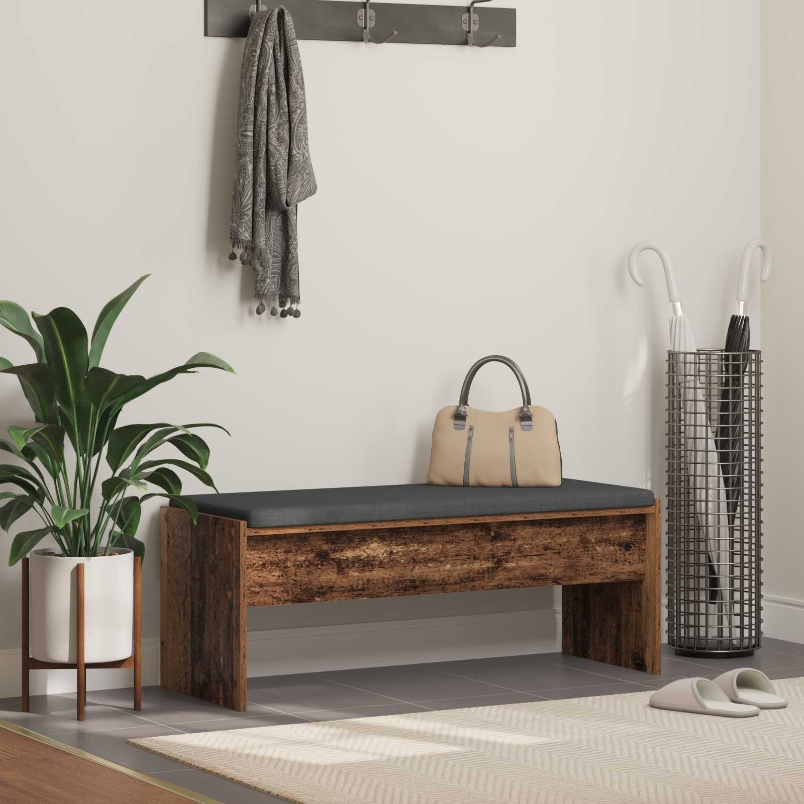 Panca per ingresso con cuscino Legno vecchio 103 x 38 x 40 cm | homemem39