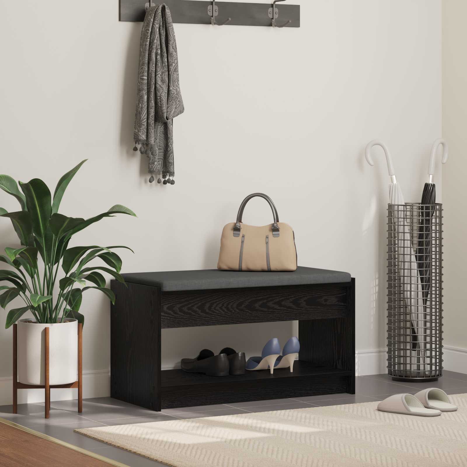 Panca per ingresso con cuscino Rovere Nero 83 x 38 x 45 cm | homemem39