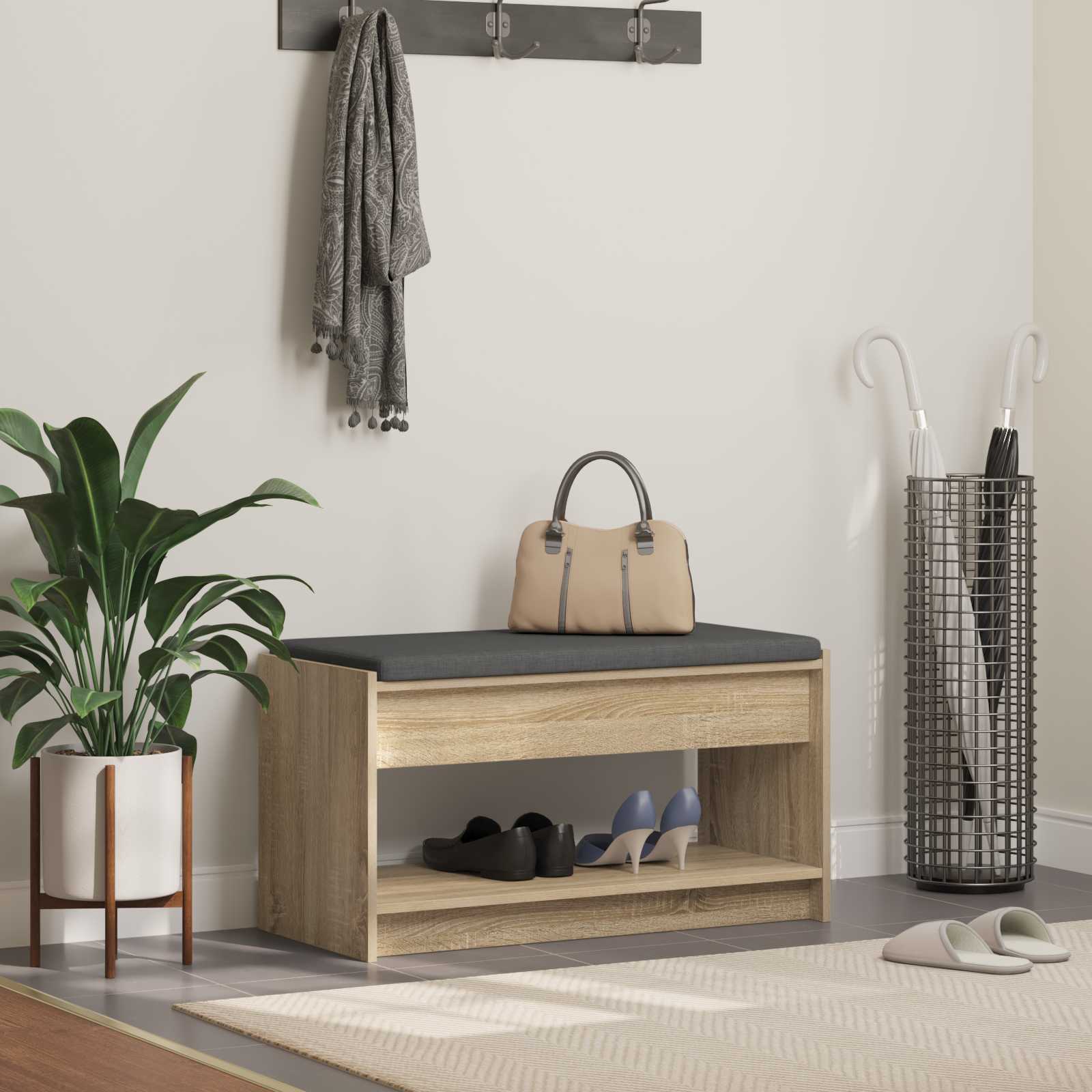 Panca per ingresso con cuscino Rovere Sonoma 83 x 38 x 45 cm | homemem39