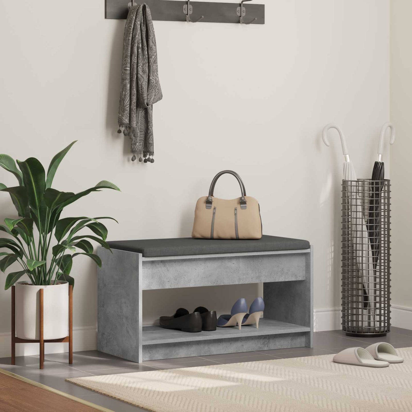 Panca per ingresso con cuscino Grigio Cemento 83 x 38 x 45 cm | homemem39