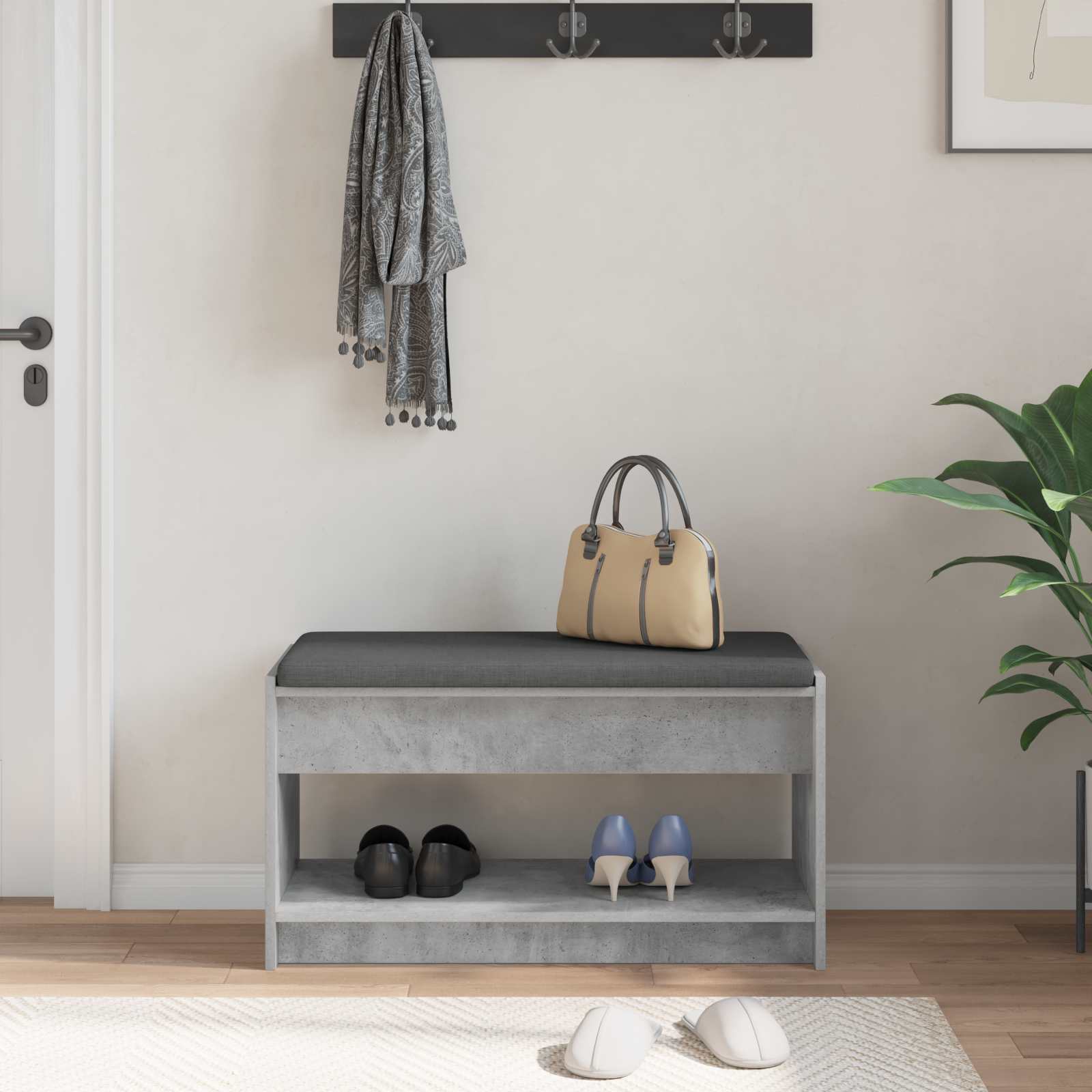 Panca per ingresso con cuscino Grigio Cemento 83 x 38 x 45 cm | homemem39