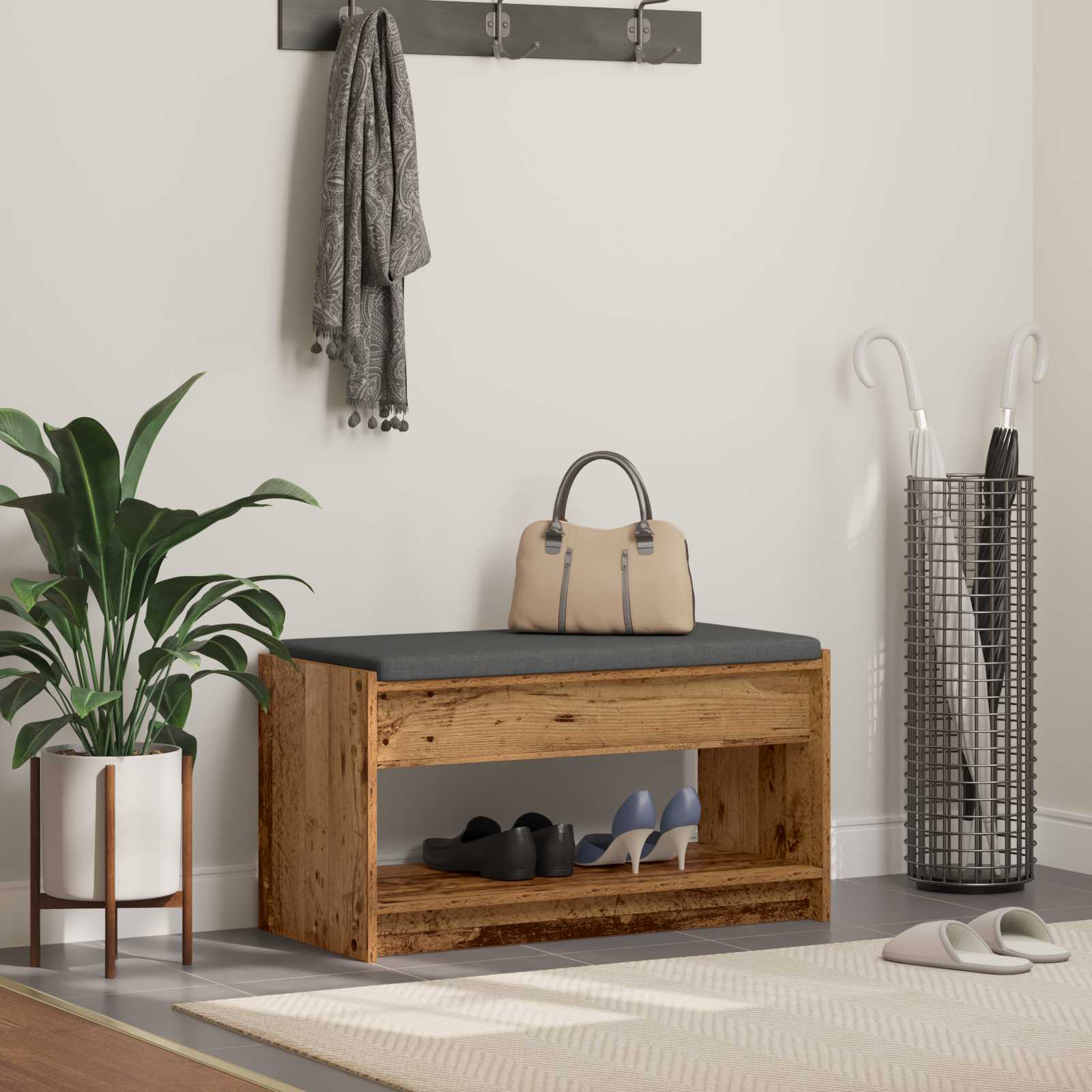 Panca per ingresso con cuscino Legno vecchio 83 x 38 x 45 cm | homemem39