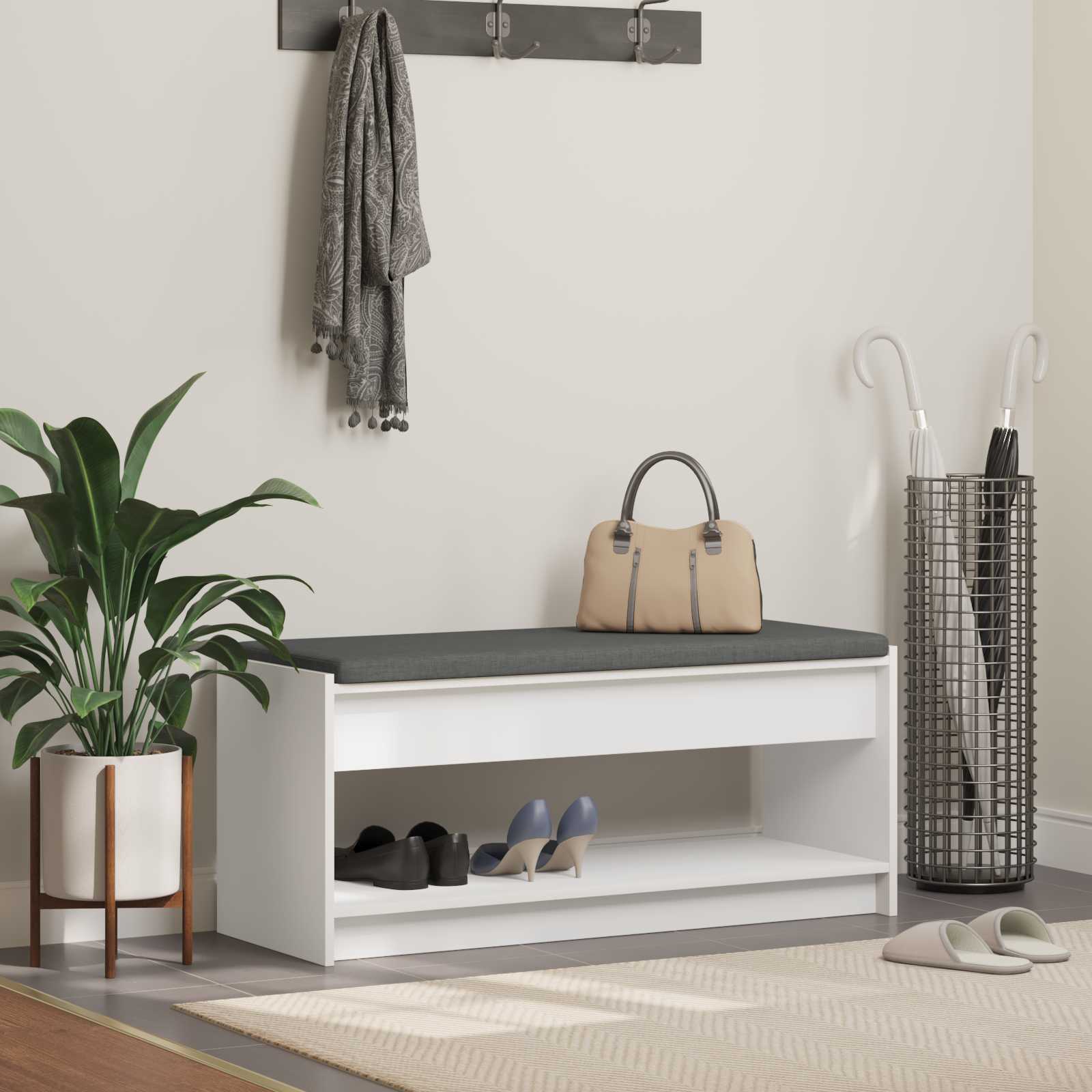 Panca per ingresso con cuscino Bianco 103 x 38 x 45 cm | homemem39