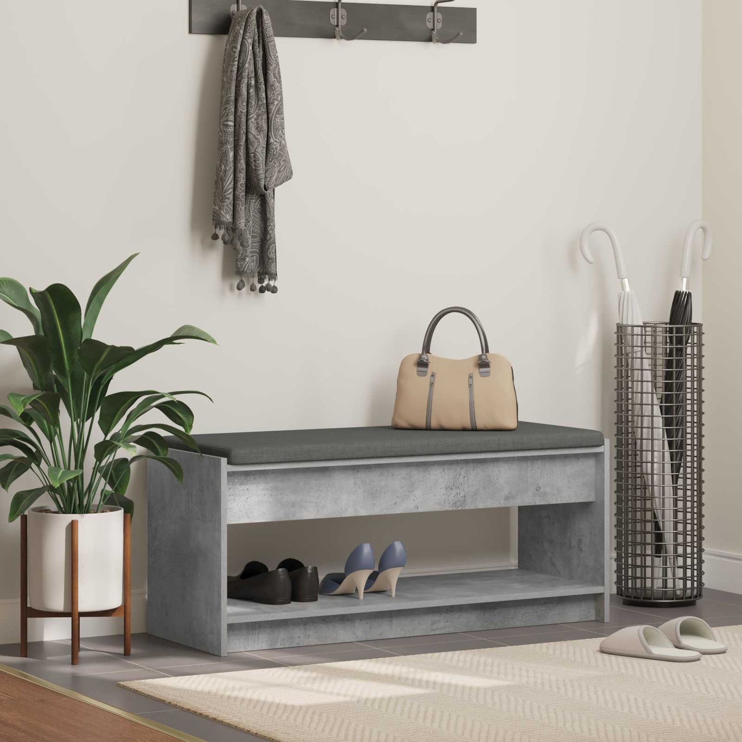 Panca per ingresso con cuscino Grigio Cemento 103 x 38 x 45 cm | homemem39