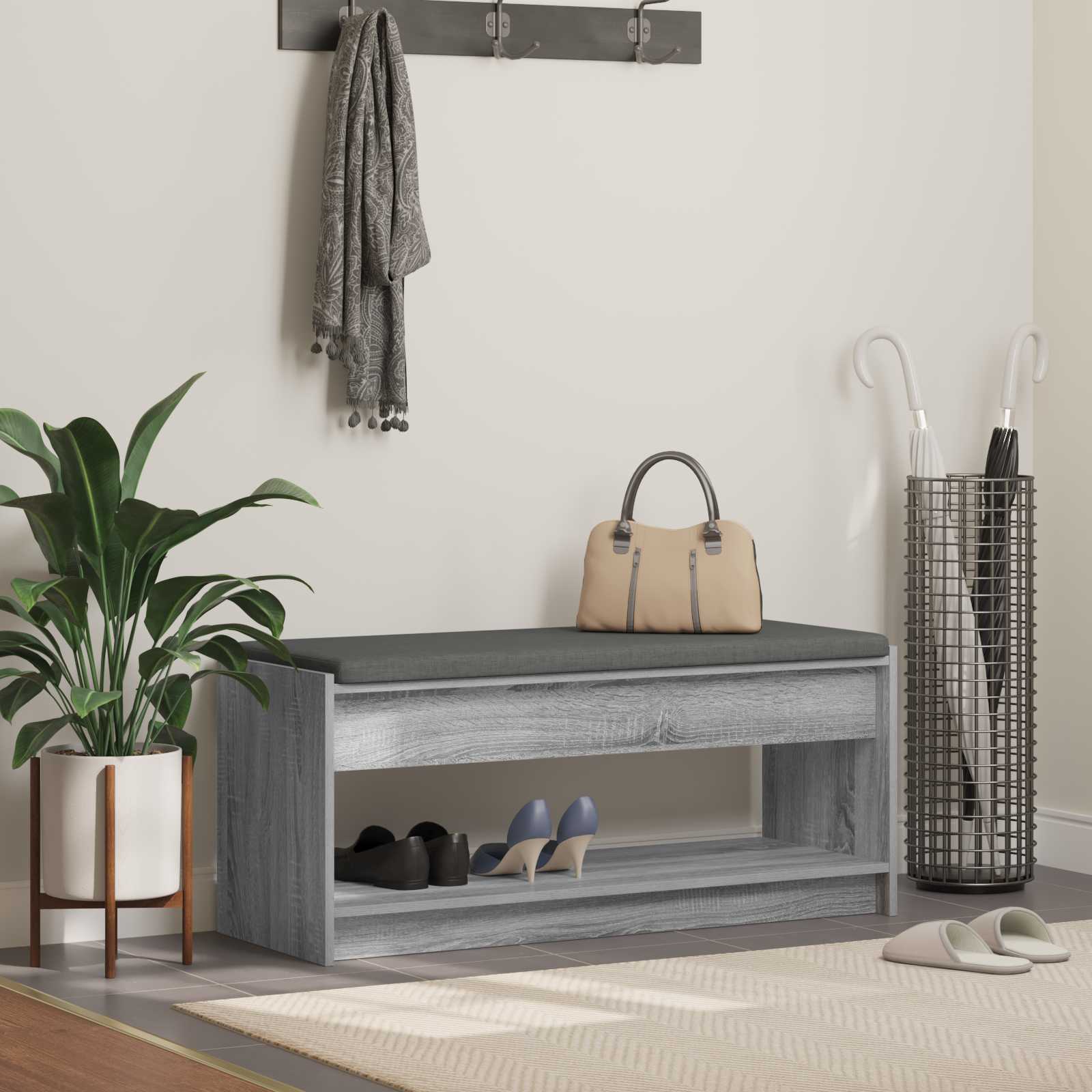 Panca per ingresso con cuscino Sonoma grigia 103 x 38 x 45 cm | homemem39