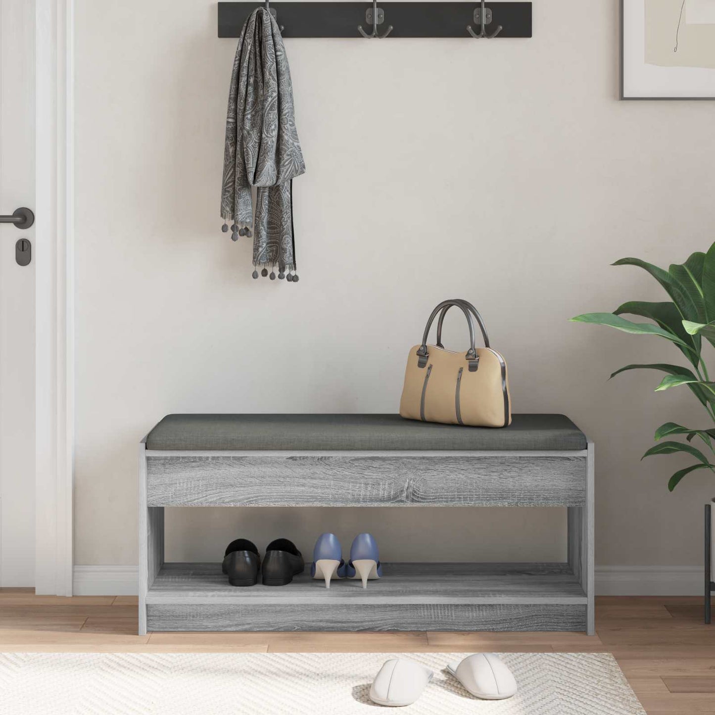 Panca per ingresso con cuscino Sonoma grigia 103 x 38 x 45 cm | homemem39